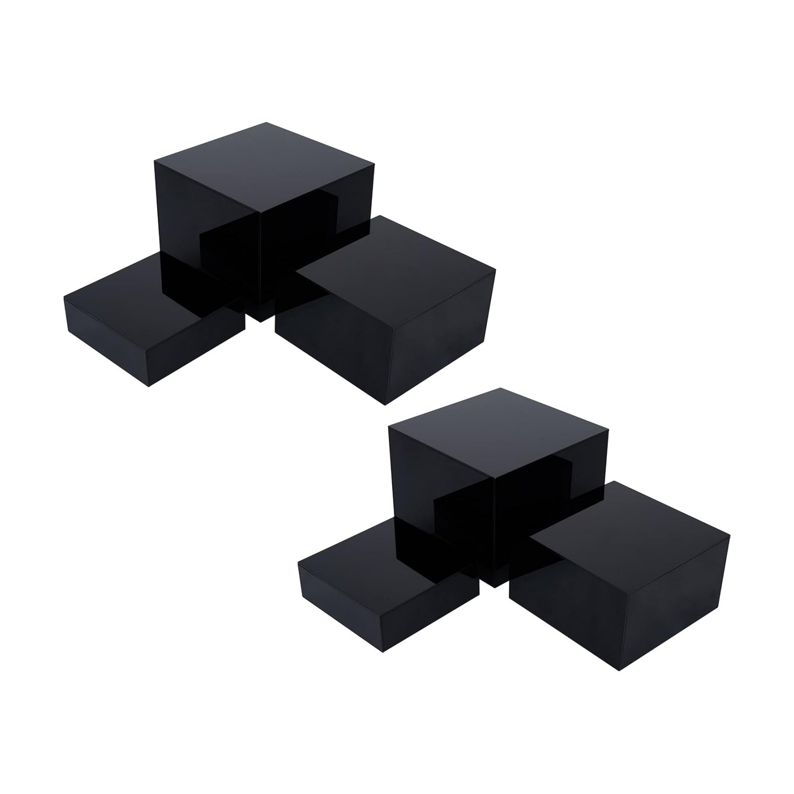 Red Co. Set of 3 Glossy Black Acrylic Cube Display Nesting Risers with Hollow Bottoms - 2 Pack