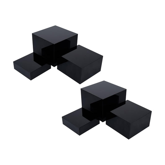 Red Co. Set of 3 Glossy Black Acrylic Cube Display Nesting Risers with Hollow Bottoms - 2 Pack