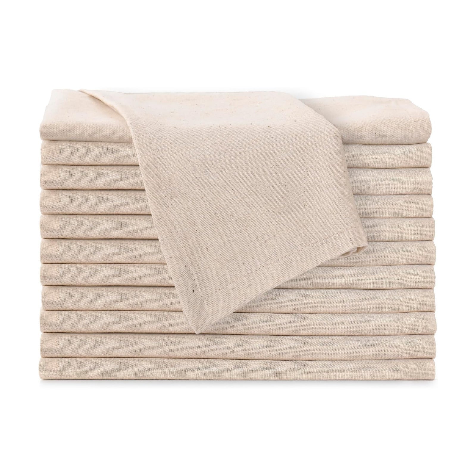FINGERCRAFT Cloth Napkin, Cotton Linen, Set of 12, 20x20 inch, Ivory | Mitered, premium quality, soft, absorbent