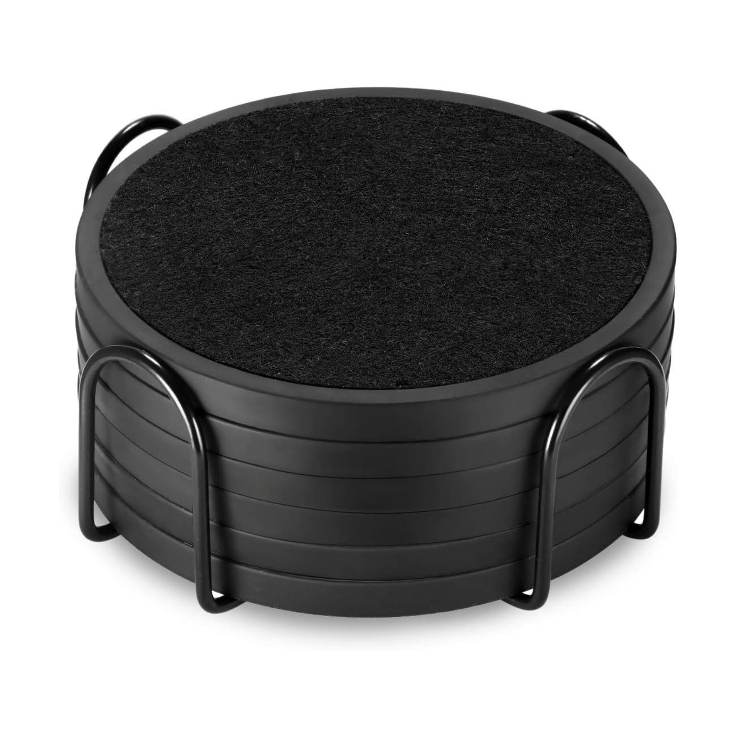 Holder / Soft Felt Insert / 4.3 Inch Coasters with 4.5 Inch Holder / Black