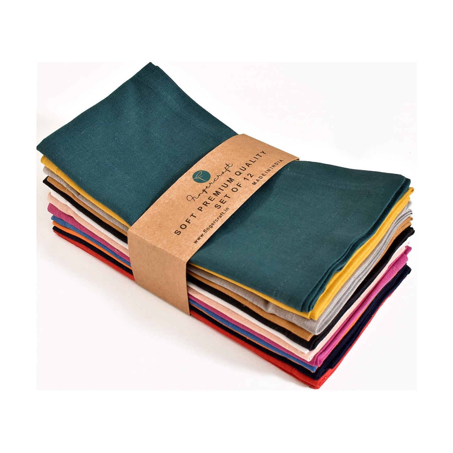 FINGERCRAFT Cloth Napkin, Cotton Linen, Set of 12, 18x18 inch, Multi | Mitered, premium quality, soft, absorbent