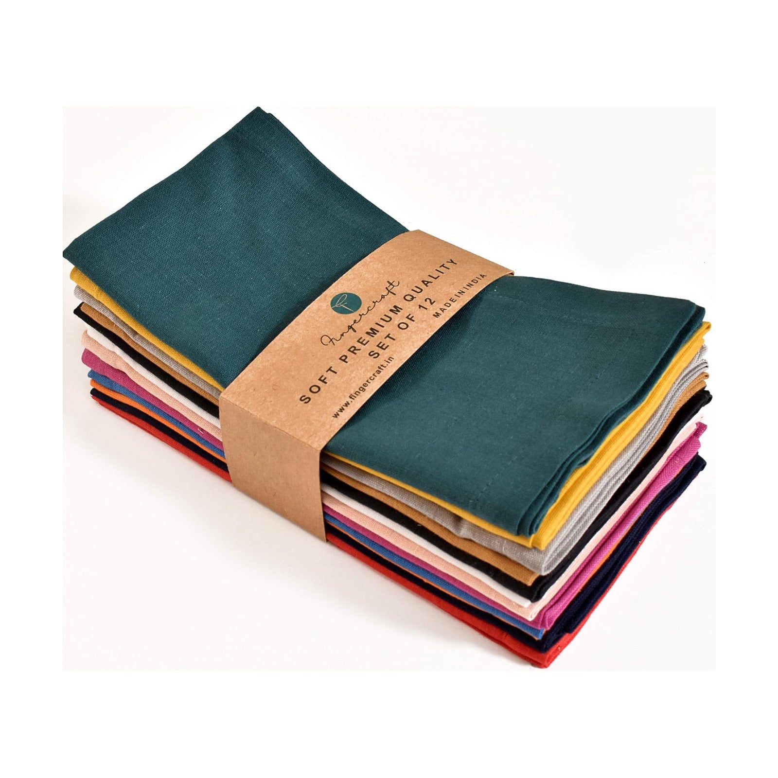 FINGERCRAFT Cloth Napkin, Cotton Linen, Set of 12, 18x18 inch, Multi | Mitered, premium quality, soft, absorbent