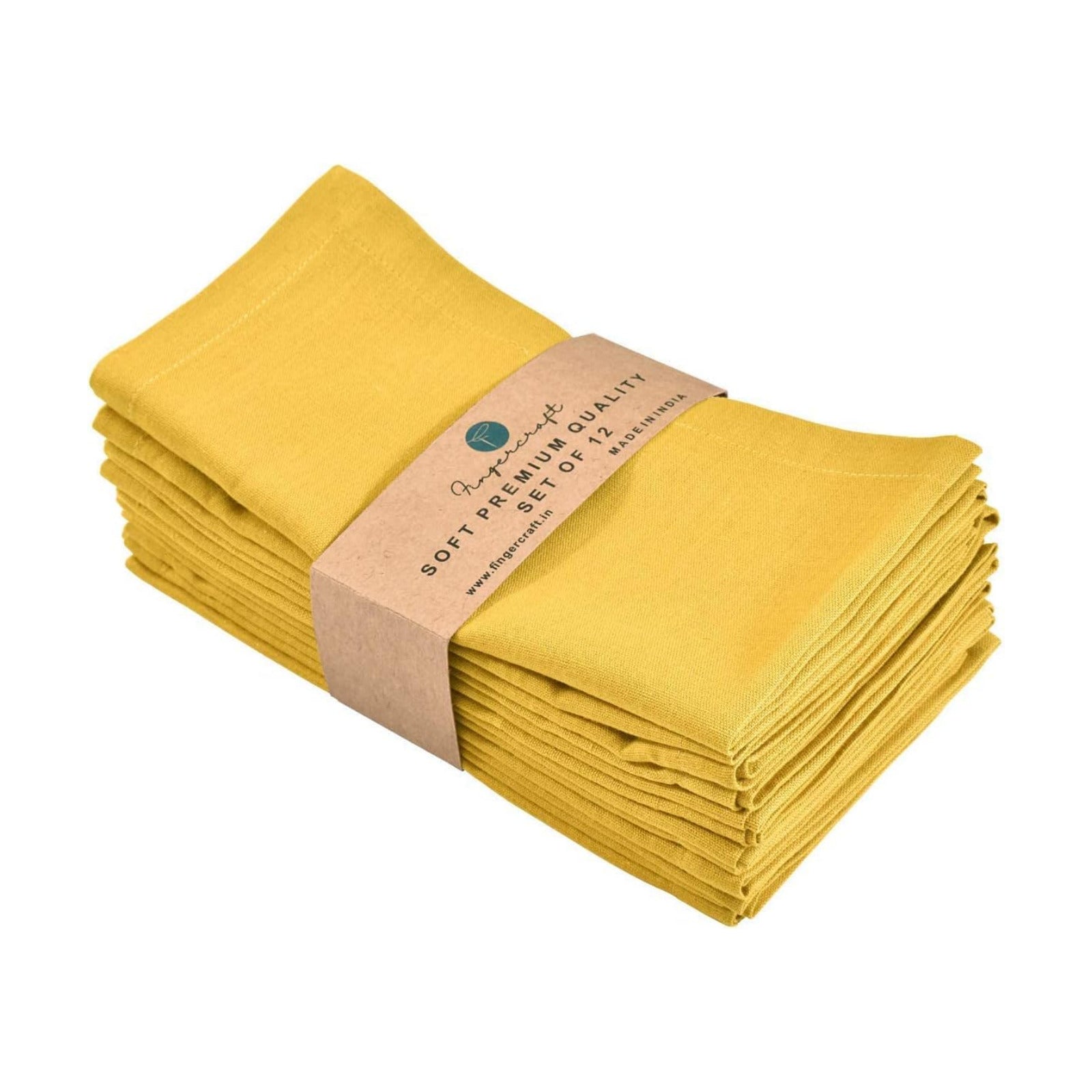 FINGERCRAFT Cloth Napkin, Cotton Linen, Set of 12, 18x18 inch, Gold | Mitered, premium quality, soft, absorbent fabric