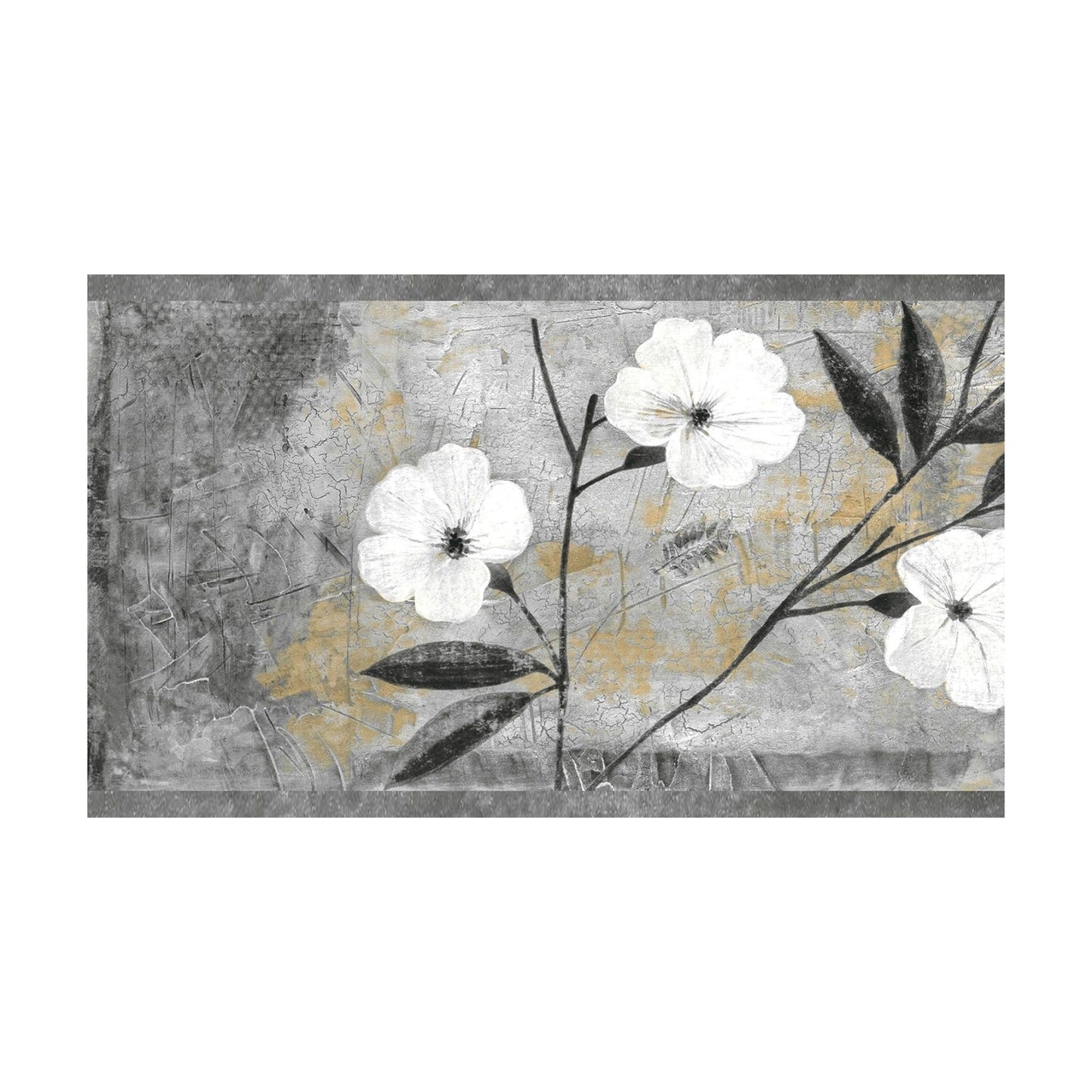 Black Abstract Flowers Wall Border Retro / White