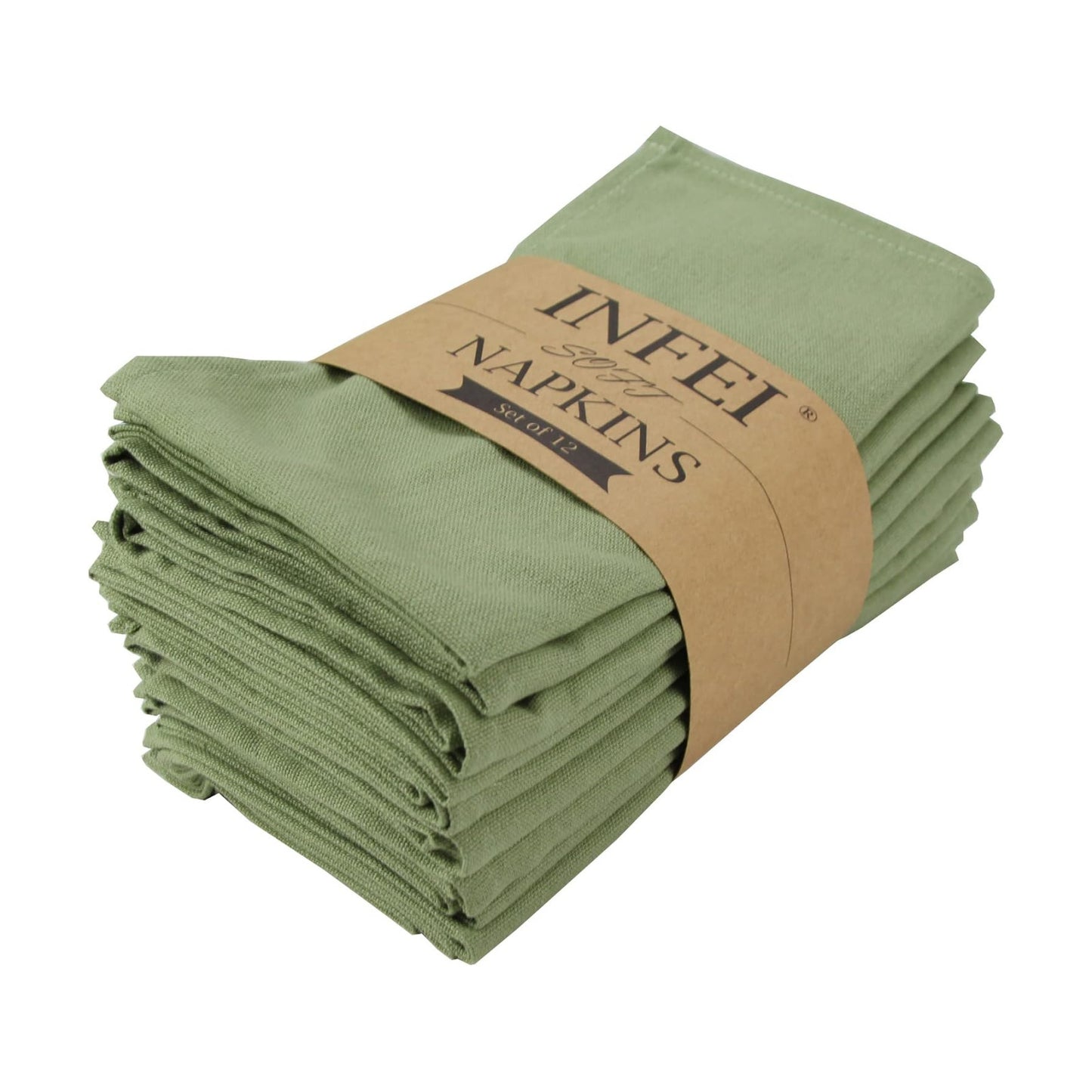 Solid Color Cotton Blended Dinner Cloth Napkins - Set of 12 (17 x 17 inches) - for Events & Home Use (Olive Green)