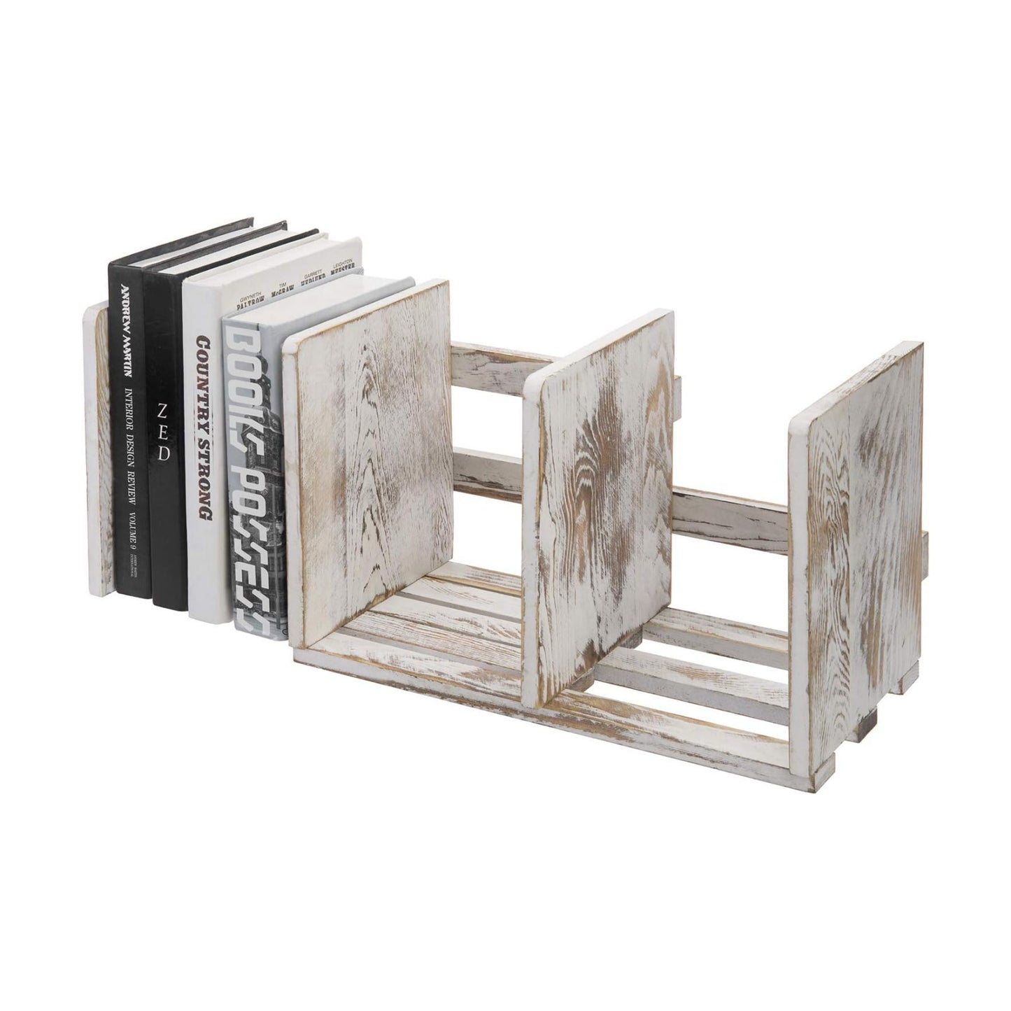 MyGift Rustic Expandable Whitewashed Wood Desktop Bookshelf/Adjustable Tabletop Book Holder Organizer Rack