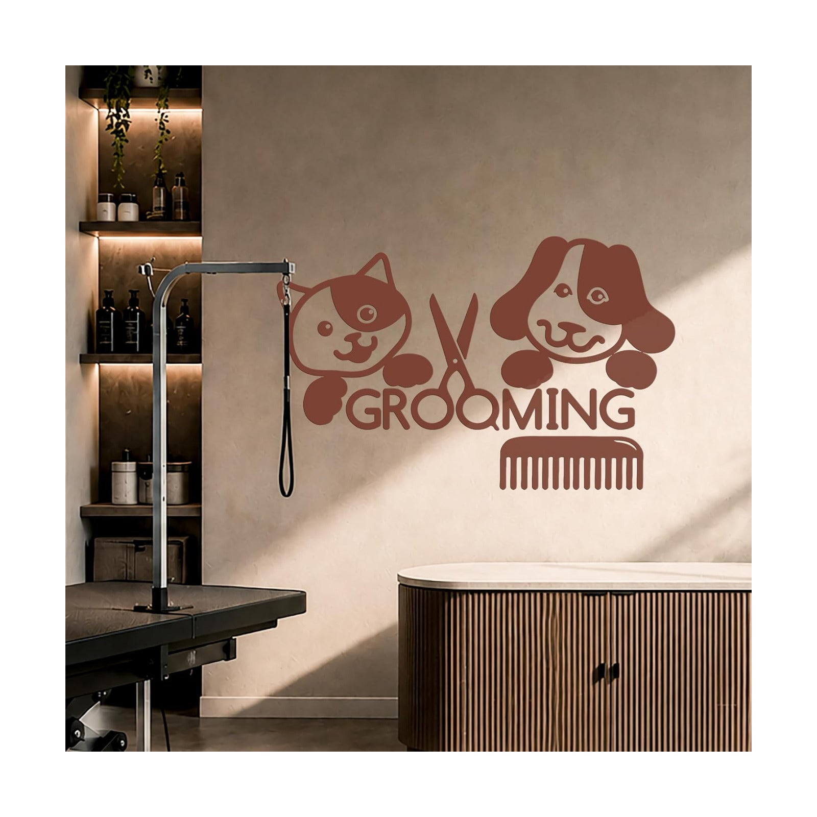 Vinyl Wall Decal Grooming Salon Groomer Beauty Cat Dog Pets Animal / 22.5 x 35 / M In / Black