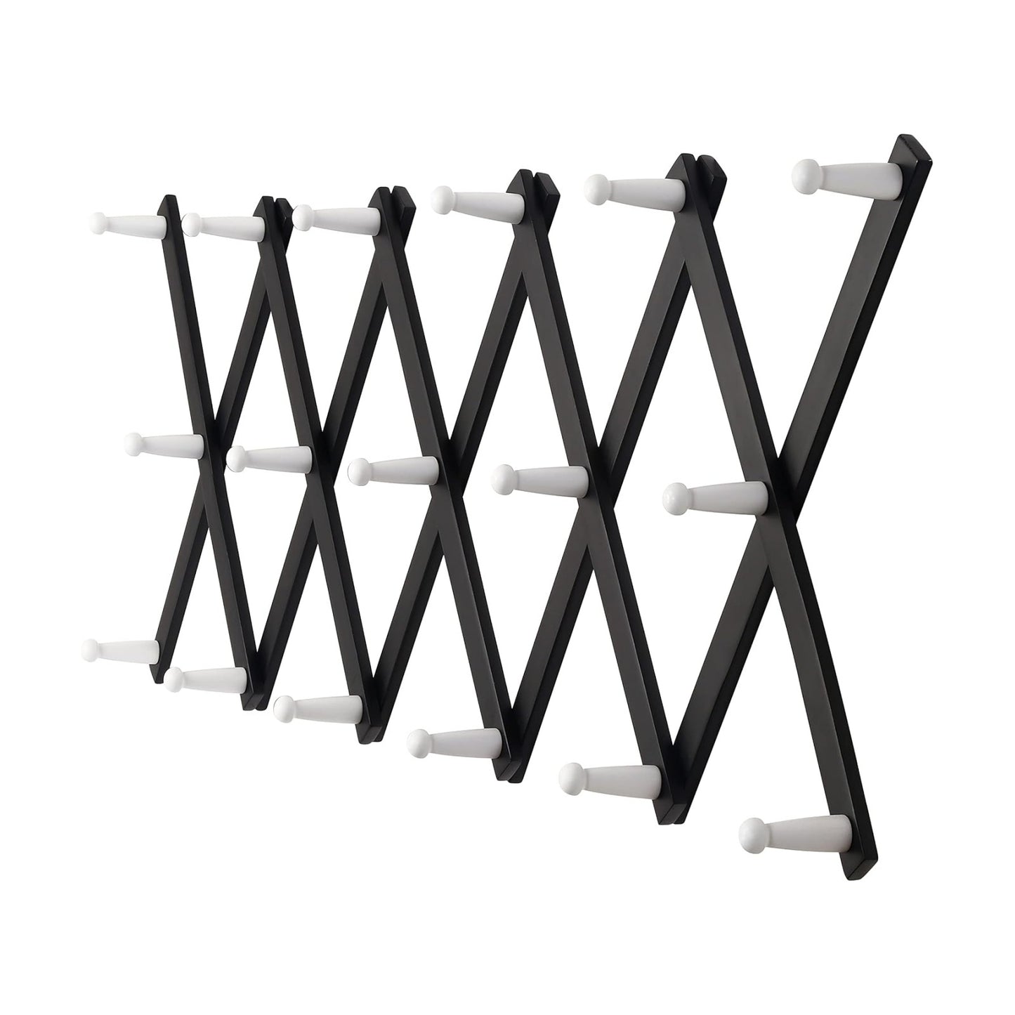 Accordian Wall Hanger: 16” High Wooden Wall Expandable Coat Rack, Hat Rack Holder, Accordion Hook for Baseball Caps