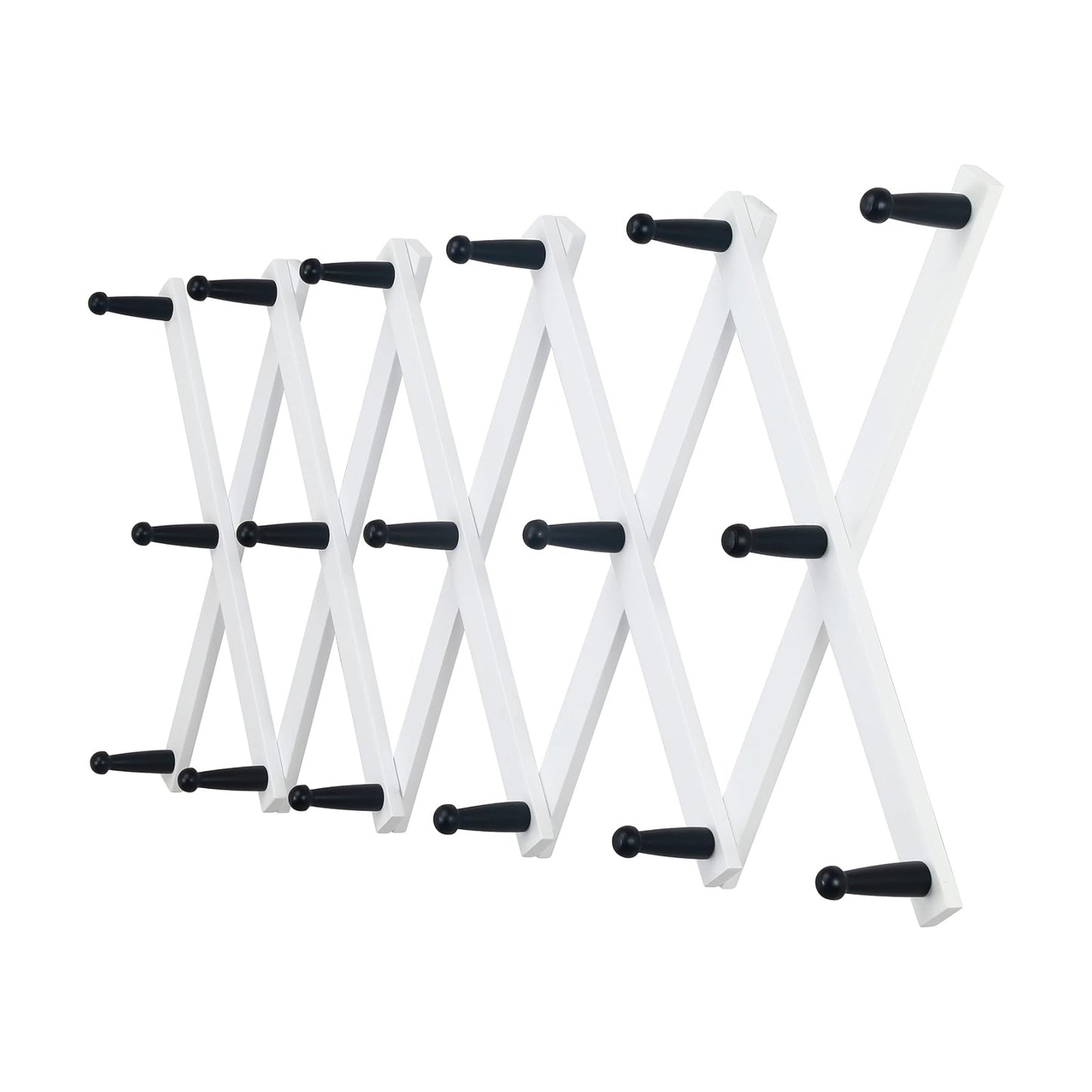 Accordian Wall Hanger: 16” High Wooden Wall Expandable Coat Rack, Hat Rack Holder, Accordion Hook for Baseball Caps