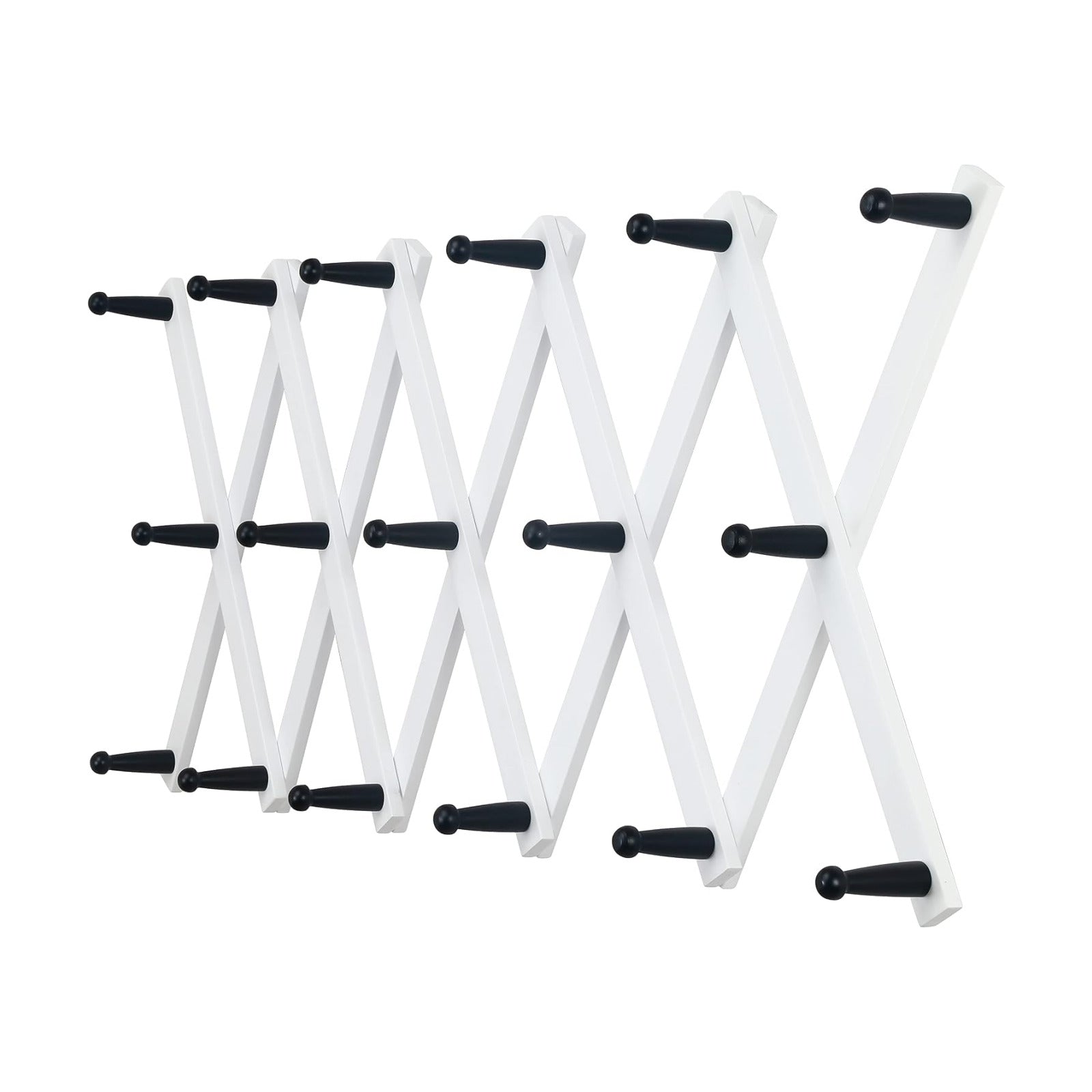 Accordian Wall Hanger: 16” High Wooden Wall Expandable Coat Rack, Hat Rack Holder, Accordion Hook for Baseball Caps