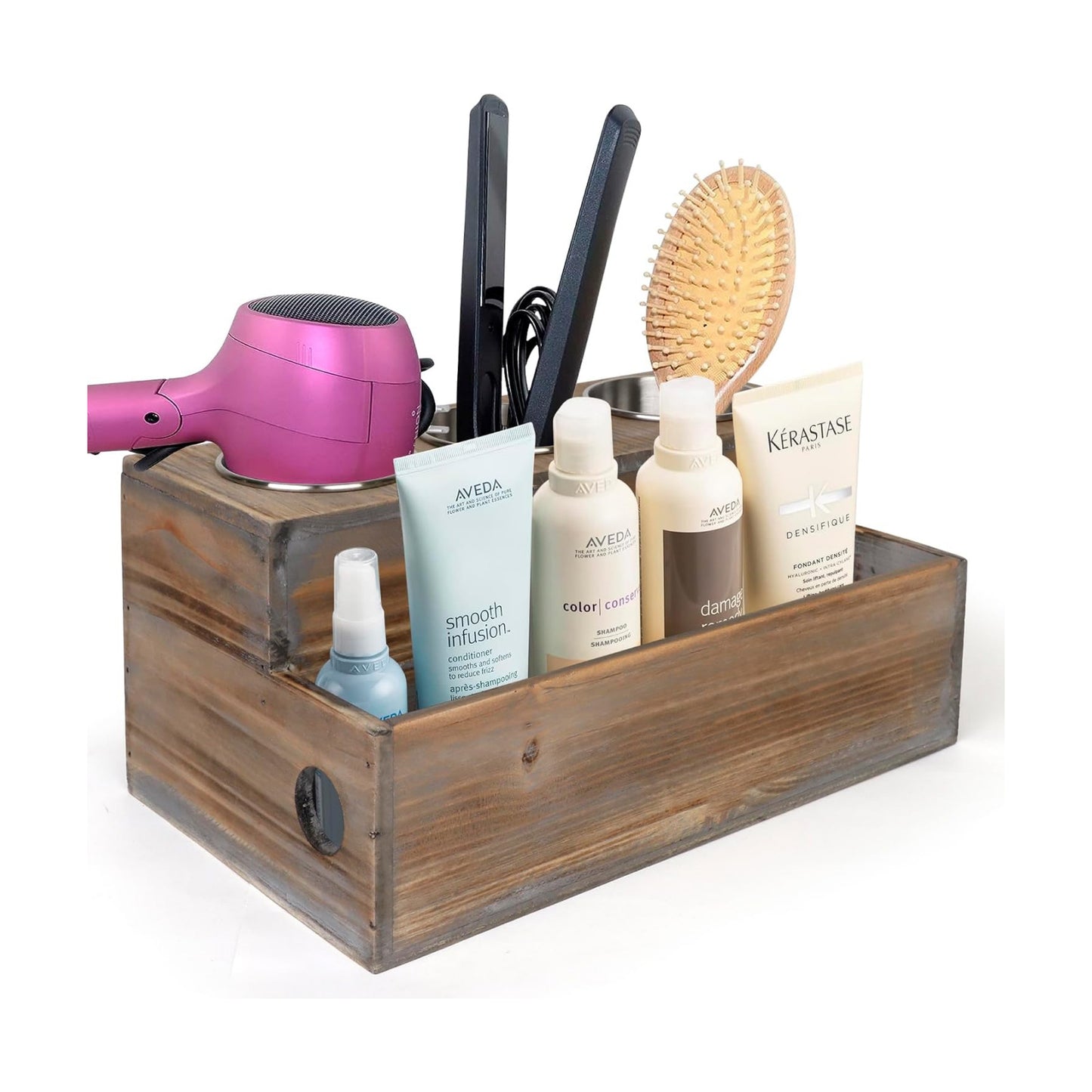 Besti Wooden Hair Dryer Holder – Hair Tools and Styling Supplies Organizer and Storage for Vanity and Bathroom