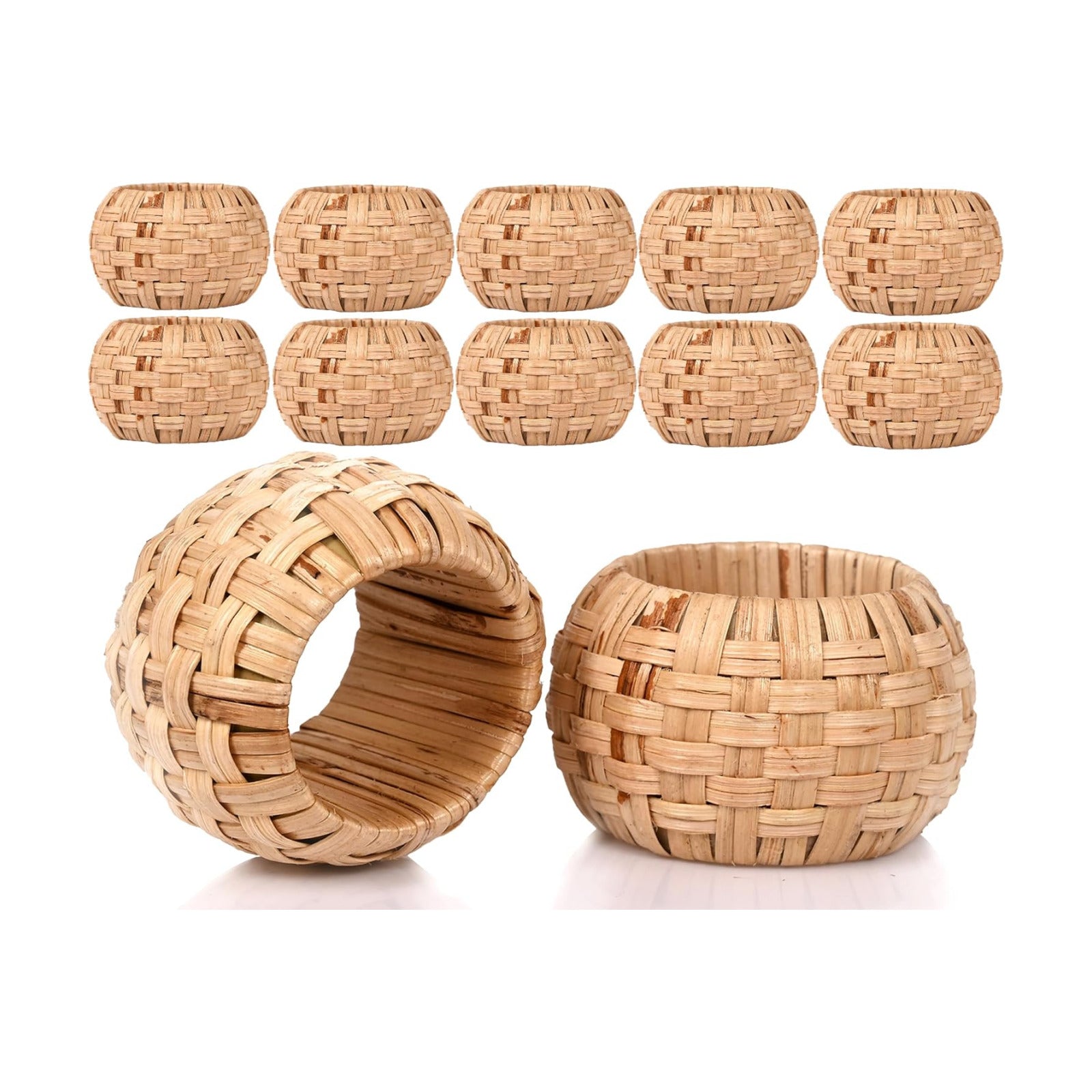 Alpha Living Home Cane Jute Napkin Rings, Natural, Set of 12 | Natural cane & plastic, 1.75x1.75 in, boho farmhouse