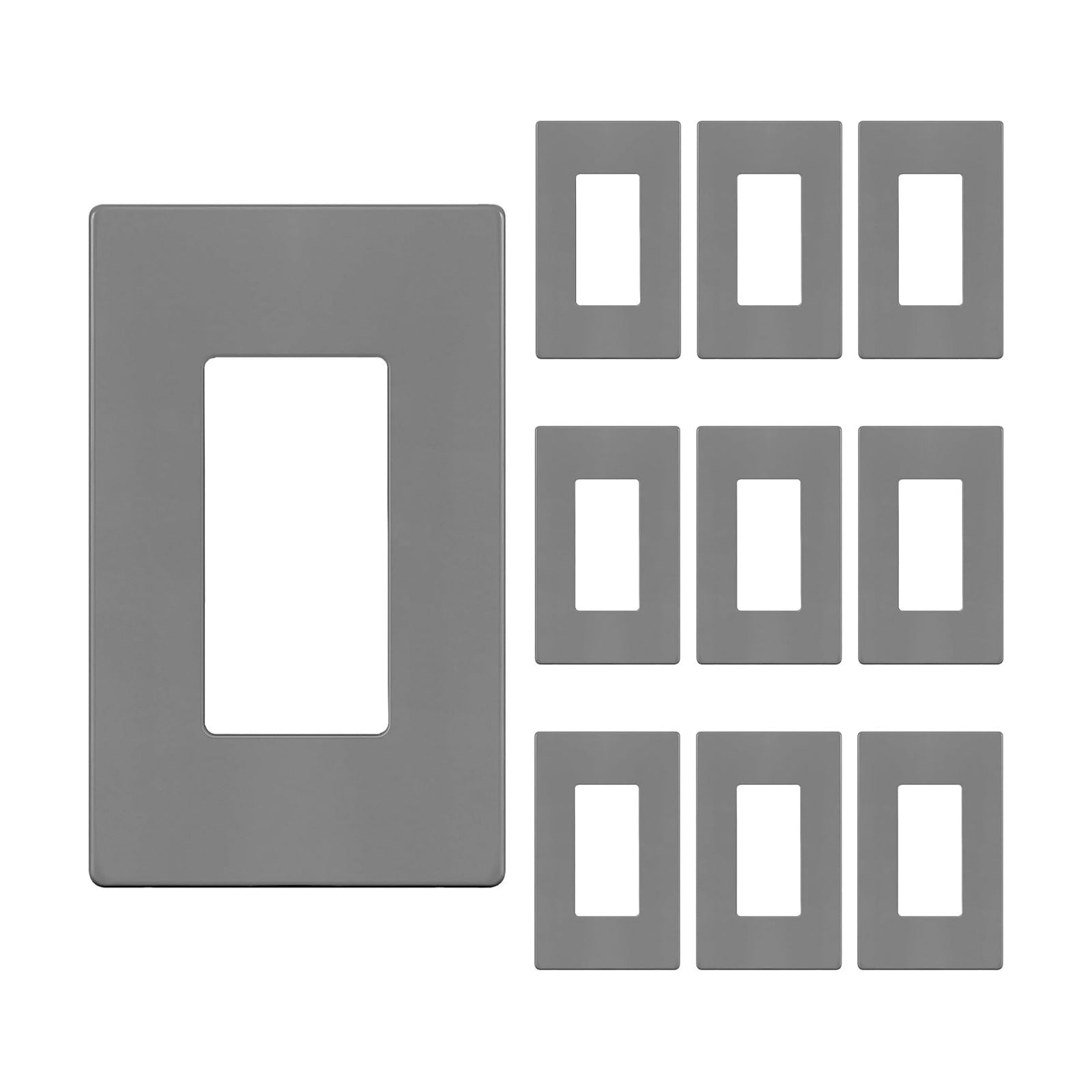 ENERLITES 1-Gang Gray Screwless Decorator Wall Plate Outlet Cover, 10 Pack | Size 4.68" x 2.93", Fits light