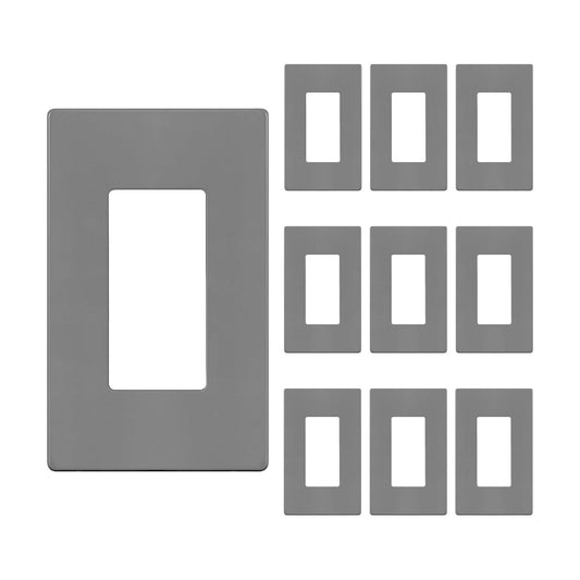 ENERLITES 1-Gang Gray Screwless Decorator Wall Plate Outlet Cover, 10 Pack | Size 4.68" x 2.93", Fits light