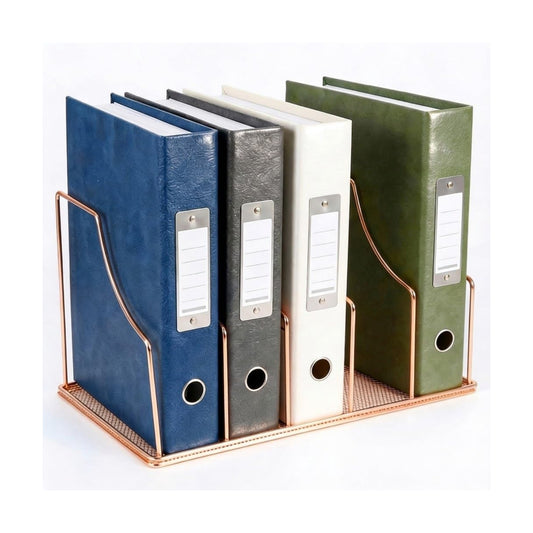 Rose Gold Binder Organizer for Desk, 5 Slot Metal Wire Vertical File Sorter with Mesh Bottom, Desktop Magazine Holder