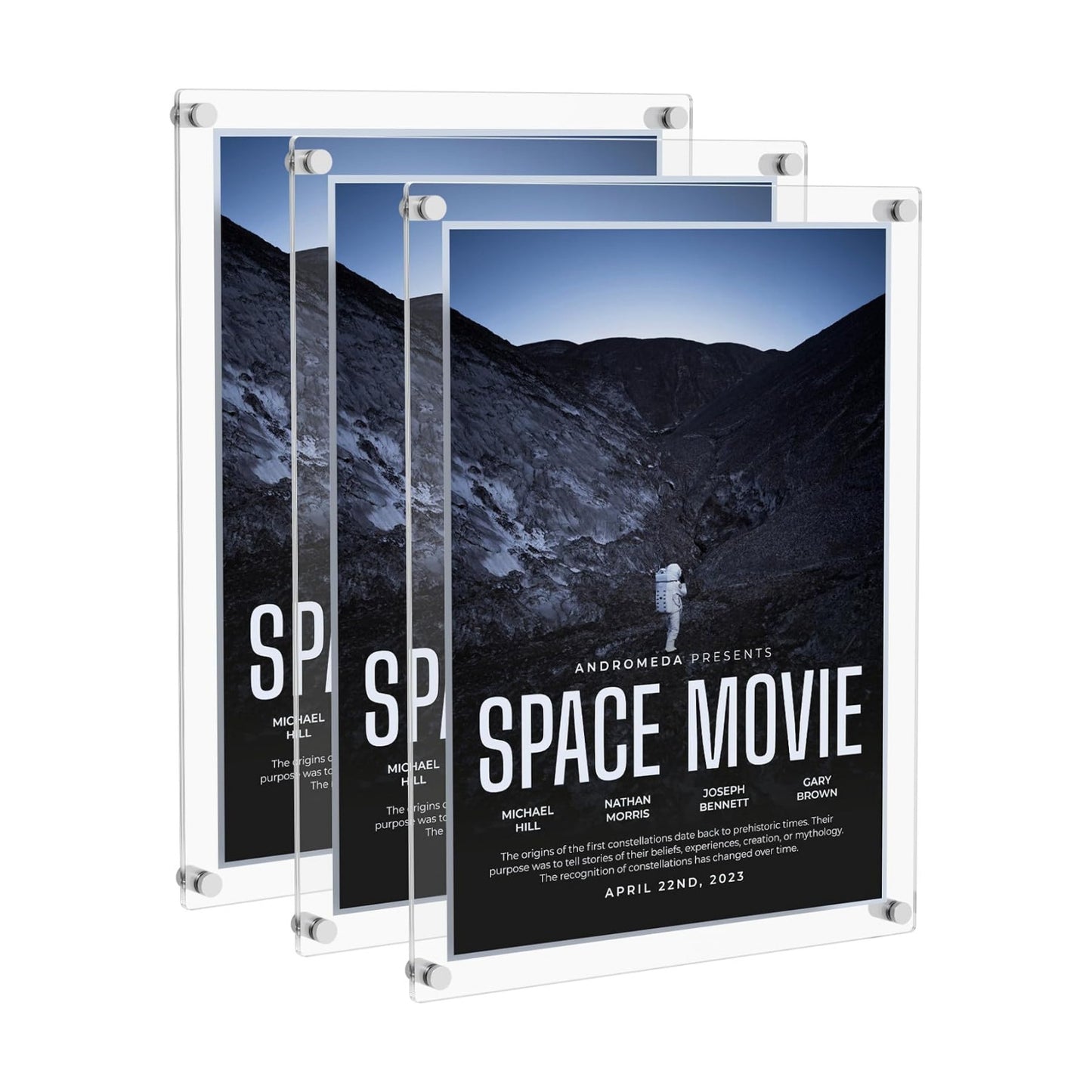 NIUBEE 18x24 Clear Acrylic Picture Frame Floating Wall Mount 3 Pack | Full Frame is 20.5x26.5 inch, Frameless Picture