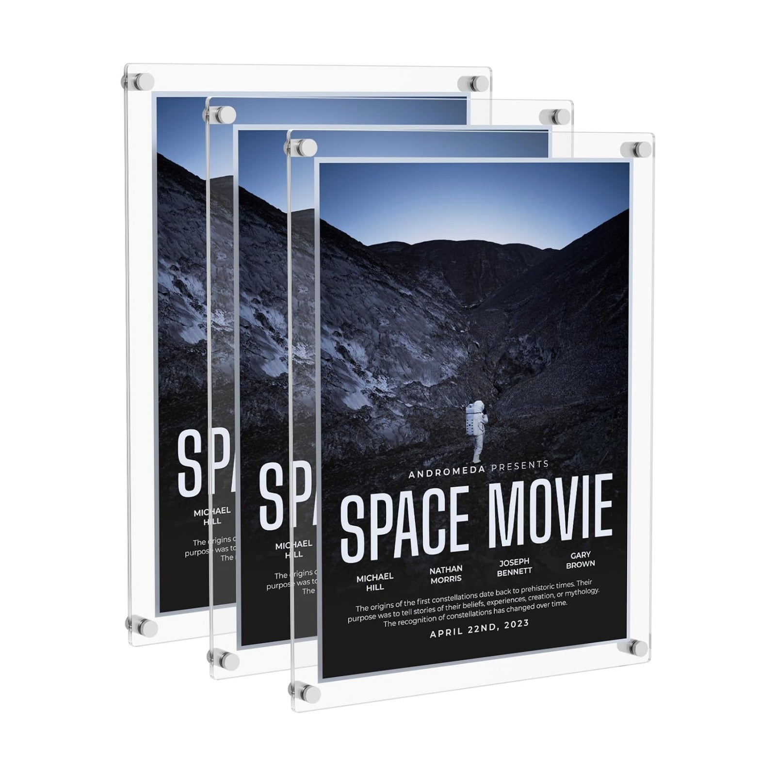 NIUBEE 18x24 Clear Acrylic Picture Frame Floating Wall Mount 3 Pack | Full Frame is 20.5x26.5 inch, Frameless Picture