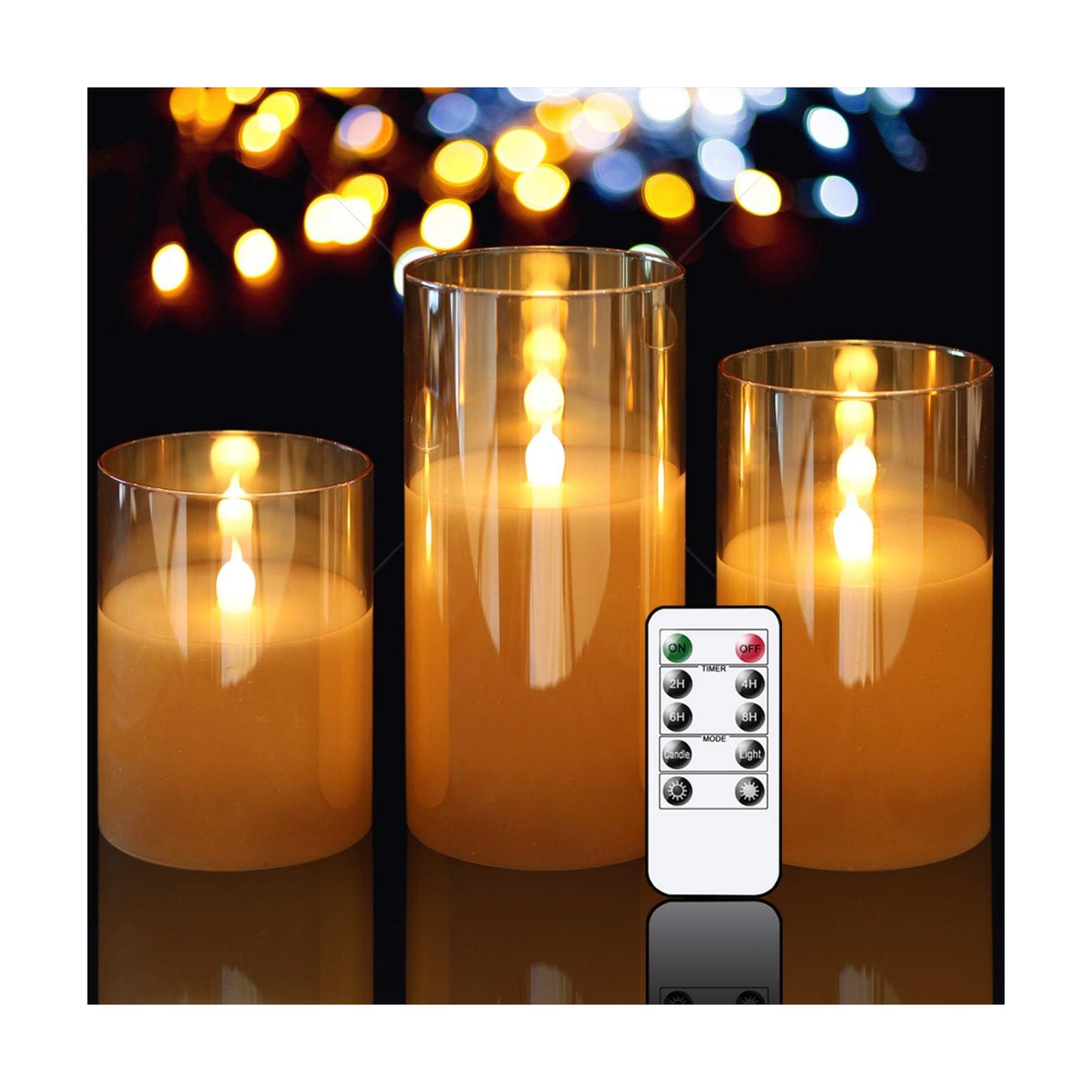 GenSwin Glass Flameless Led Candles Battery Operated with Remote Timer Gold | Bookshelf Decor, Moody Bathroom Decor