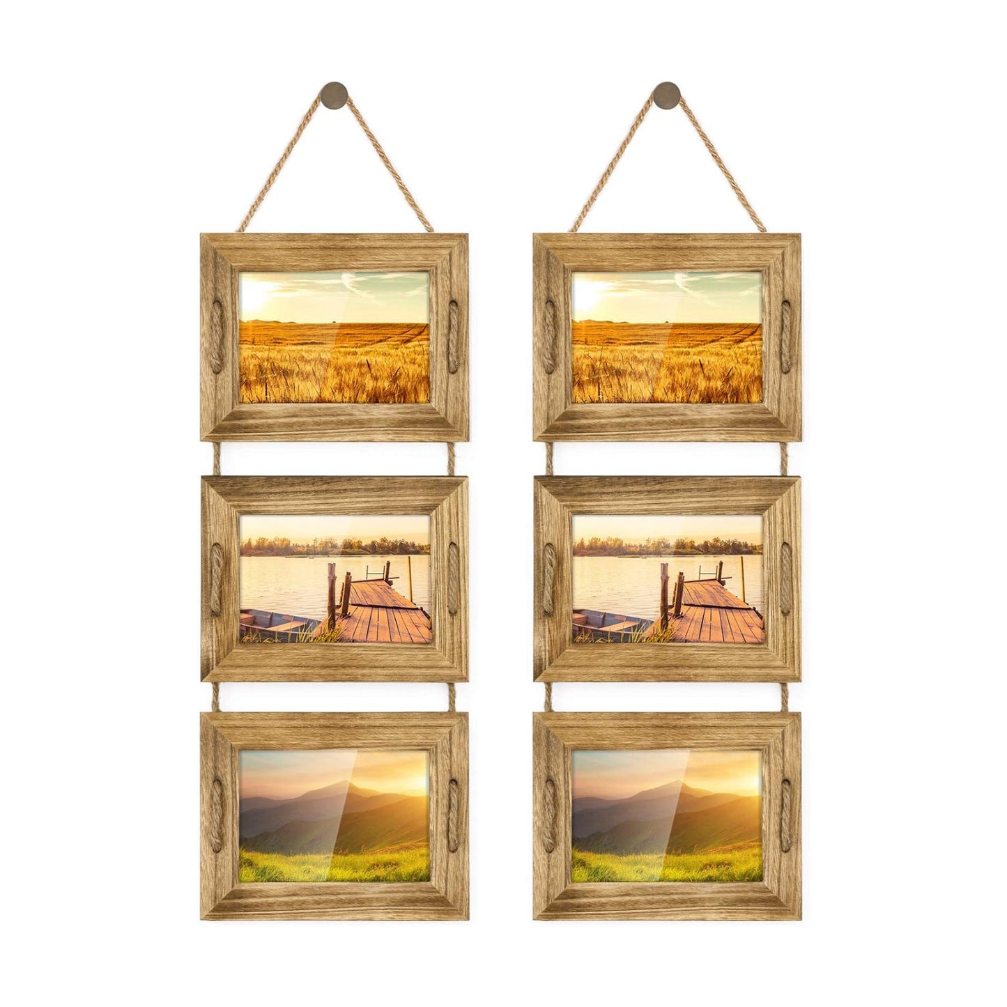 DLQuarts 5x7 Hanging Picture Frames Collage Wall Decor, 3-Frame Set, 3.5x5 with Mat or 5x7 Without Mat, Rustic Solid