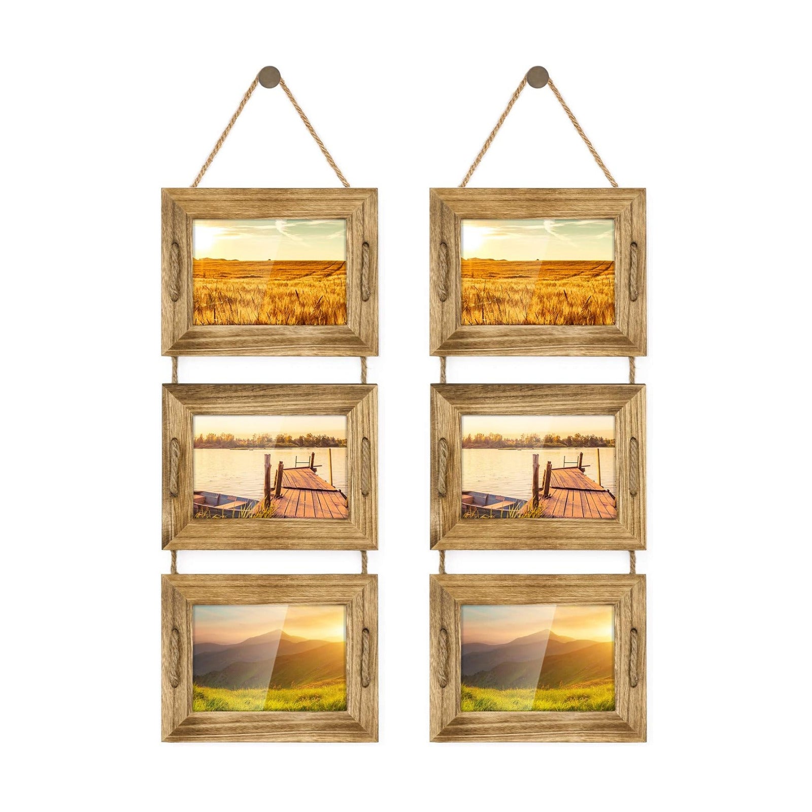 DLQuarts 5x7 Hanging Picture Frames Collage Wall Decor, 3-Frame Set, 3.5x5 with Mat or 5x7 Without Mat, Rustic Solid