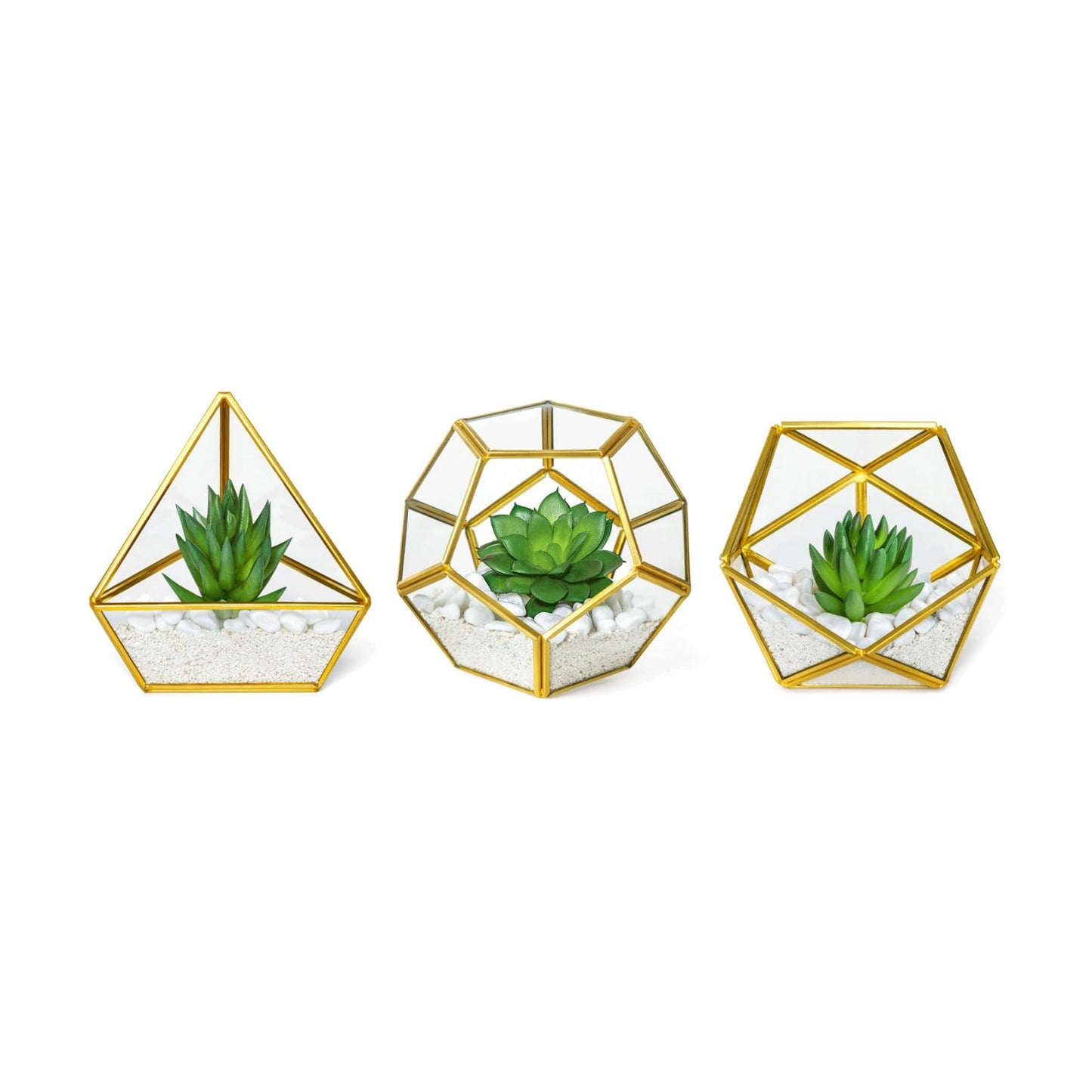 Miniature Potted Faux Plant Bookshelf Desk Boho / Gold,green,clear / Set of 3