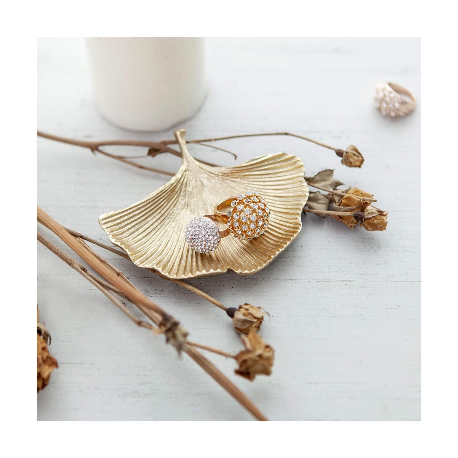 Jewelry Tray Ginkgo Leaf Trinket Dish Vintage Ring Holder Bowl for Bracelet Earring Necklace / Gold