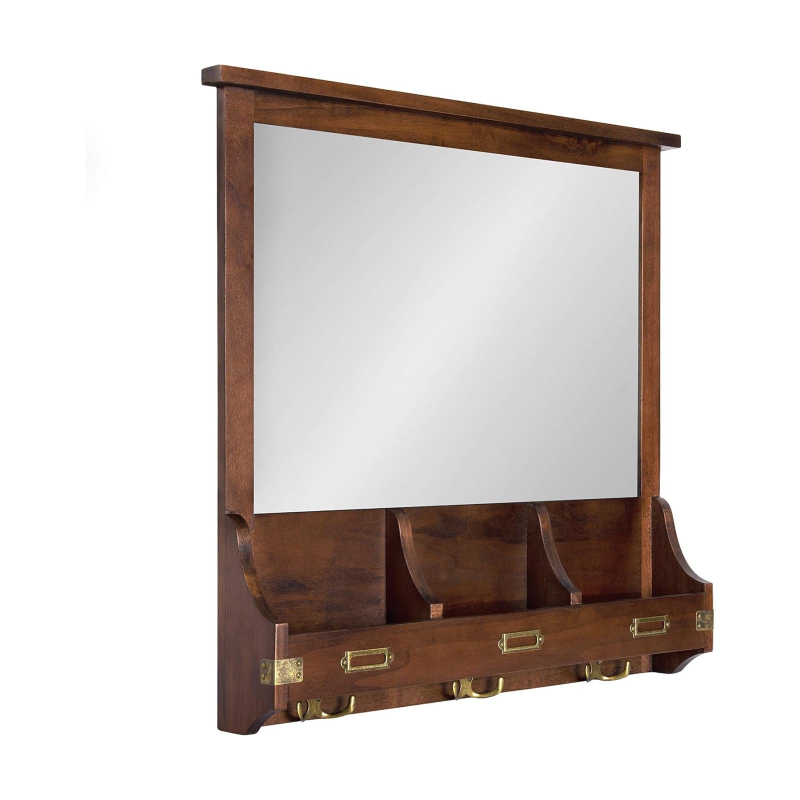 Stallard Decorative Wood Home Wall Organizer Mirror / 24"L x 3.5"W / Walnut Brown