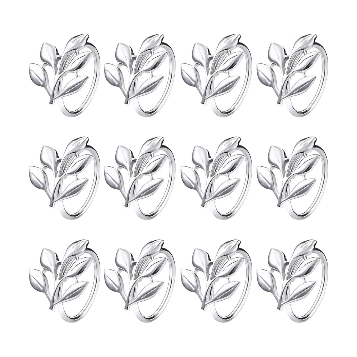 Legigo Silver Napkin Rings Set of 12, Metal Leaf Napkin Ring Holders for Cloth Napkins, Fall Napkin Ring Buckles Bulk for Wedding Receptions, Christmas Thanksgiving Holiday Party Dinner Table Settings