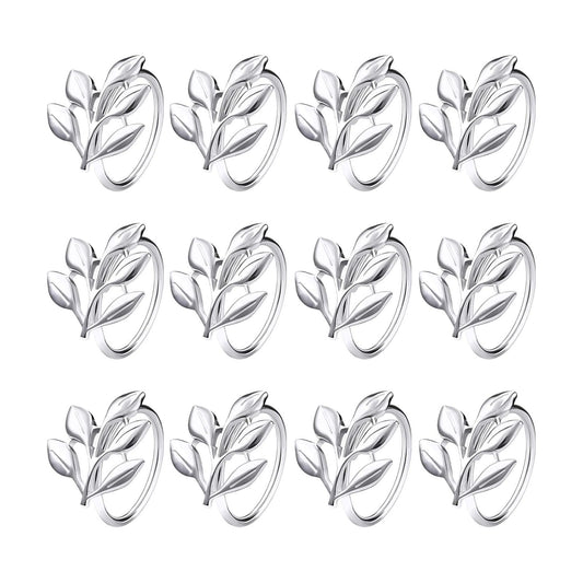 Legigo Silver Napkin Rings Set of 12, Metal Leaf Napkin Ring Holders for Cloth Napkins, Fall Napkin Ring Buckles Bulk for Wedding Receptions, Christmas Thanksgiving Holiday Party Dinner Table Settings