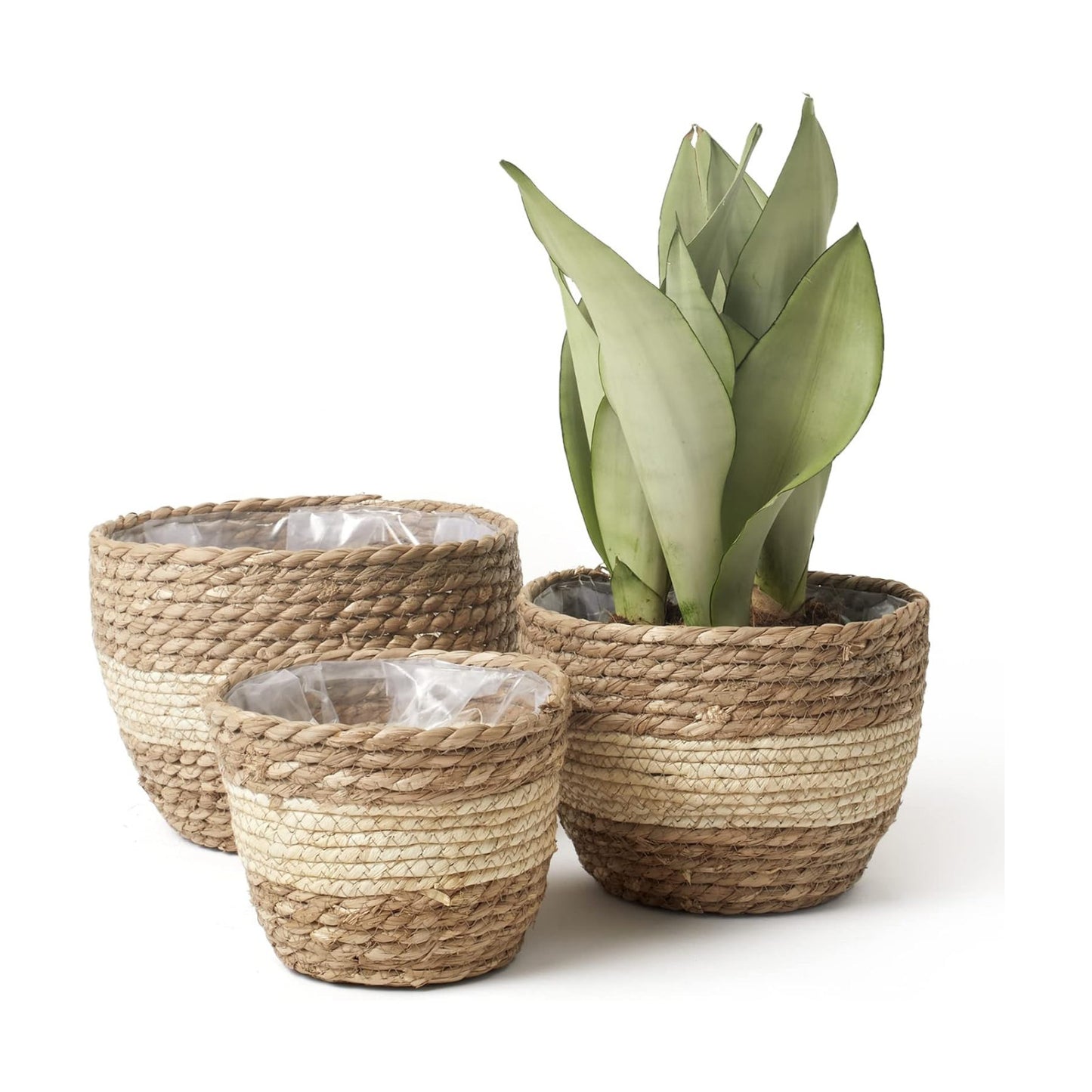 Seagrass Planter Basket Indoor Outdoor / Beige / 10.2"+8.7"+6.7 / 10 Inch