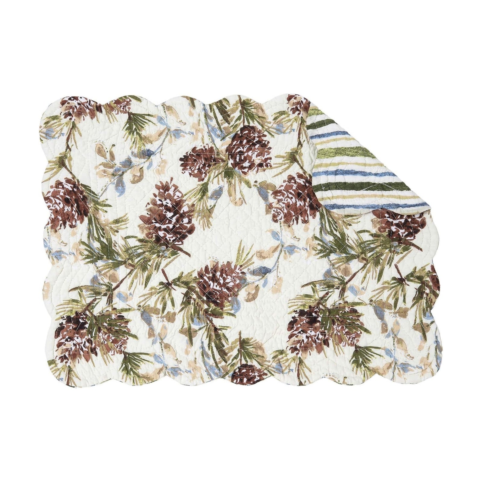 C&F Home Cooper Pines Pinecone Lodge Cotton Quilted Placemats Set of 6 Reversible Machine Washable Scallop Edge 13" x