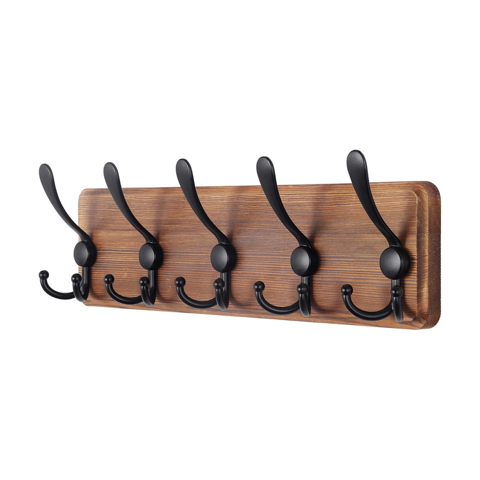 Rustic Wall Mounted Coat Rack / 1 Item-5 Hooks / Brown Plate & Black Hook