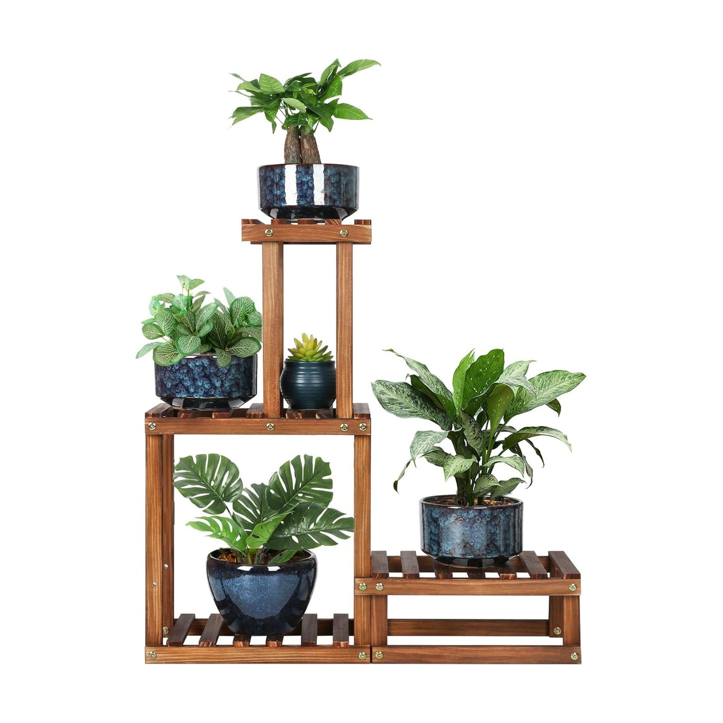 Wood Plant Stand Indoor Outdoor 4 Tier Plant Rack Corner Plant Shelf | Flower Pot Holder for Living Room Garden Patio
