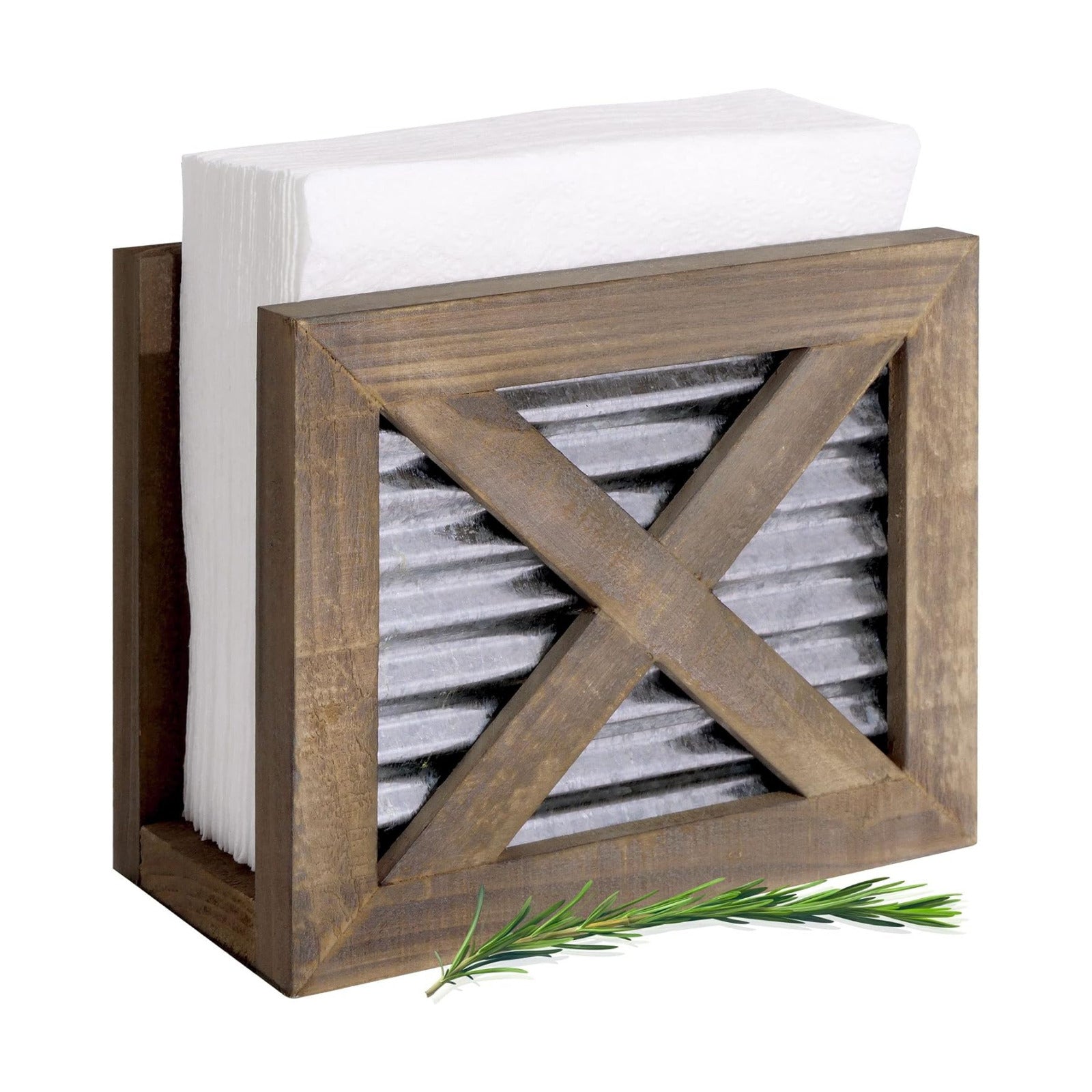 Farmhouse Napkin Holder Wooden- Upright / Brown