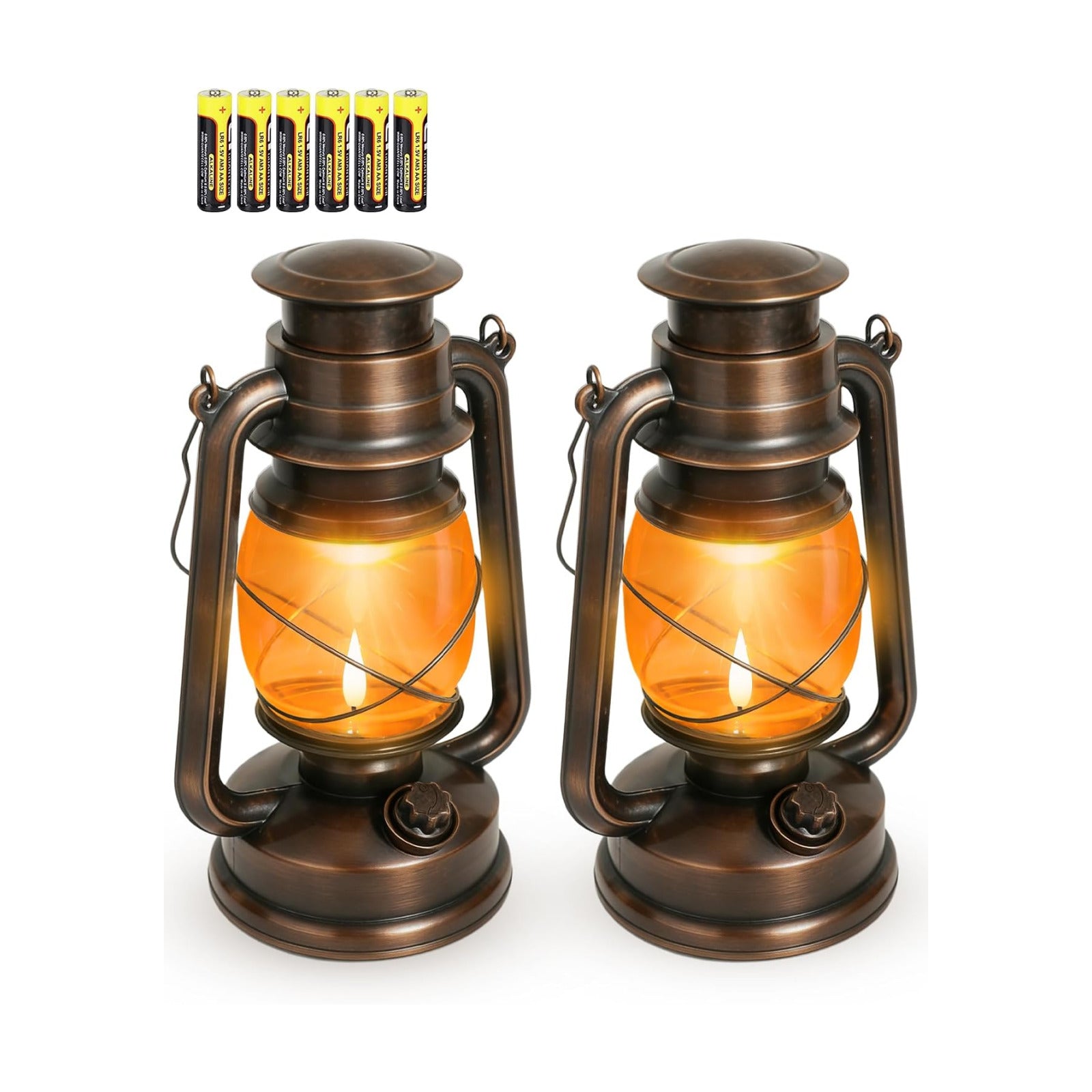 2 Pack Battery Operated Vintage Hanging Lanterns, IP65 Waterproof | 2 Modes (Steady & Flickering), Battery Included