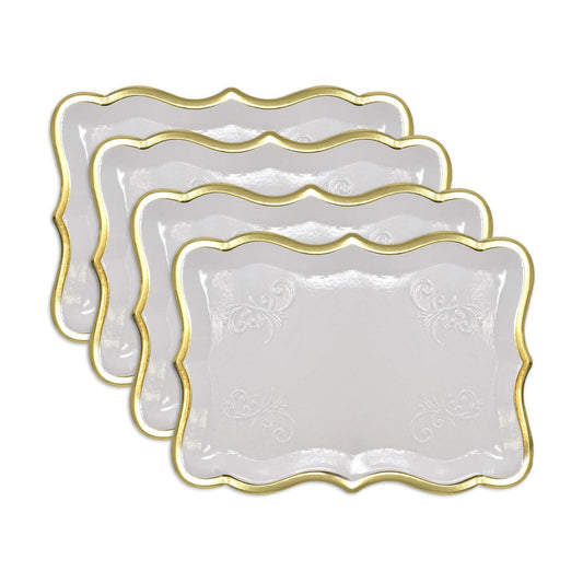 Decorative Trays Gold Rim Display Platters Cardboard Wedding / Gold, White / 9 x 13 / Set of 10