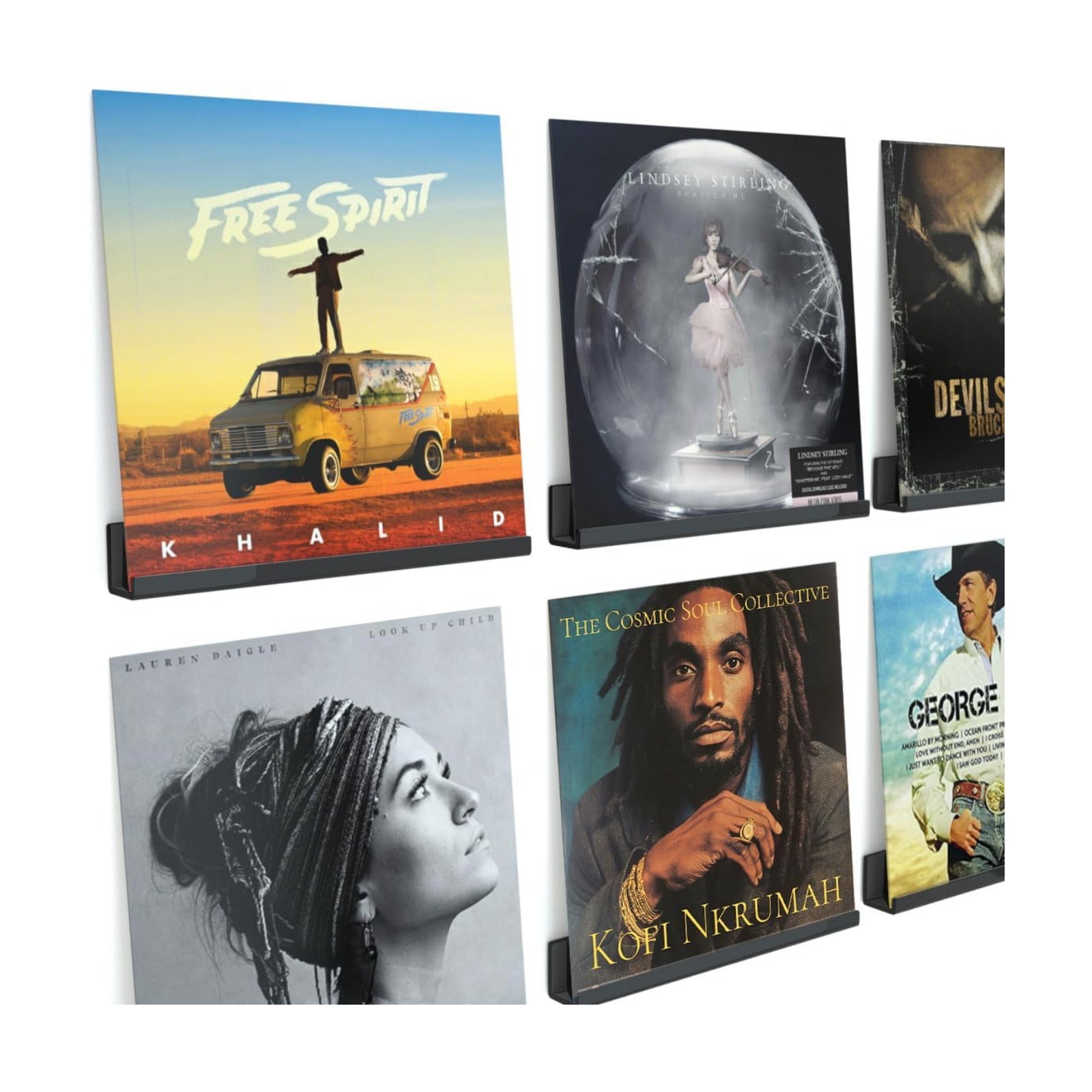 NIUBEE Vinyl Record Shelf Wall Mount, Vinyl Holder Wall, 6 Pack, Black | 12inch Acrylic Record Vinyl Shelves Display