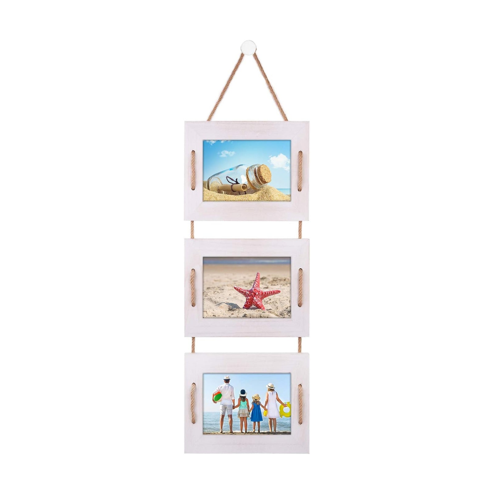 DLQuarts 5x7 Hanging Picture Frames Collage Wall Decor, 3-Opening Photo Frame 5x7 Without Mat & 3.5x5 with Mat, Rustic