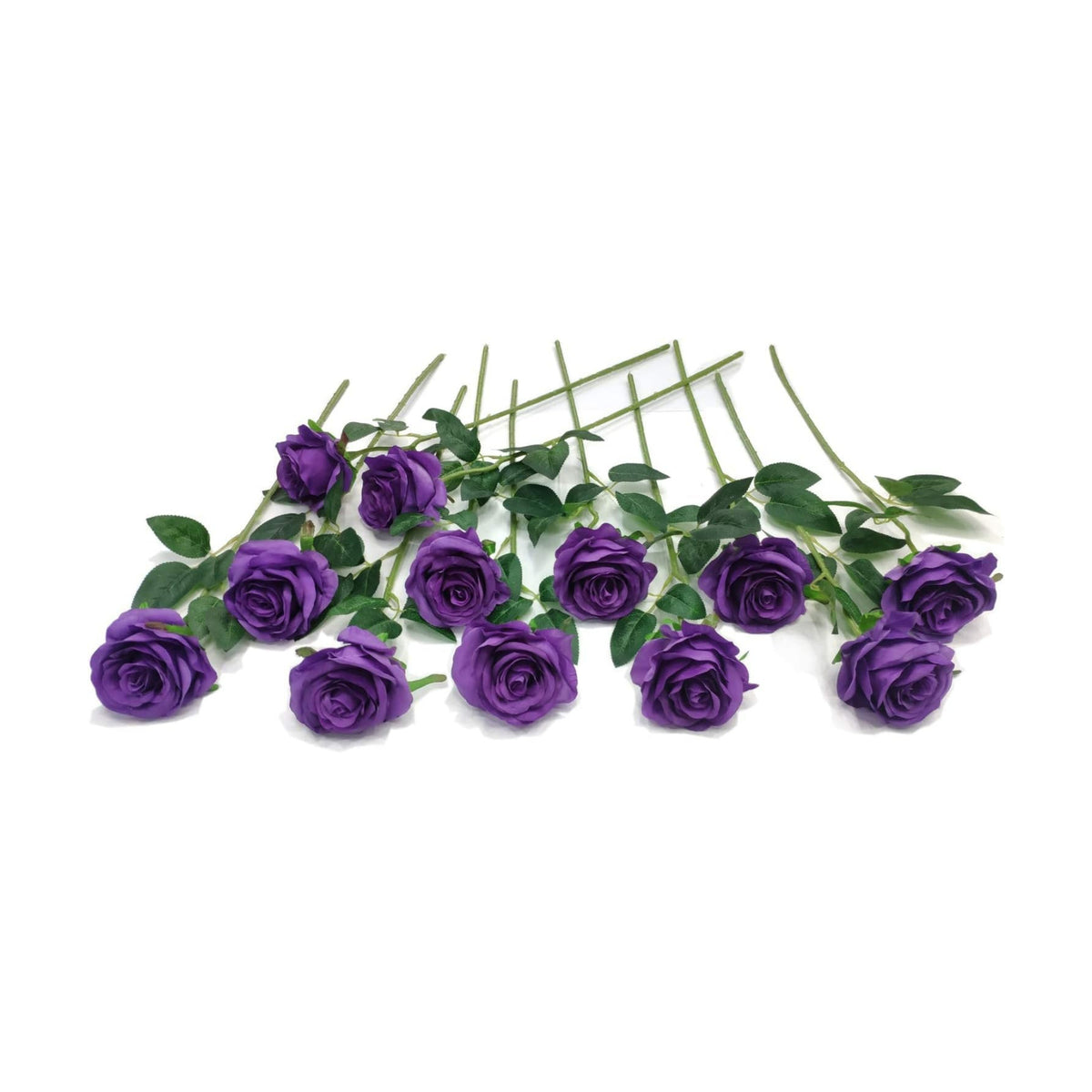 Laelfe 12 pcs Artificial Roses Flowers Long Stem Fake Silk Rose for Home Wendding Decorations (Purple)