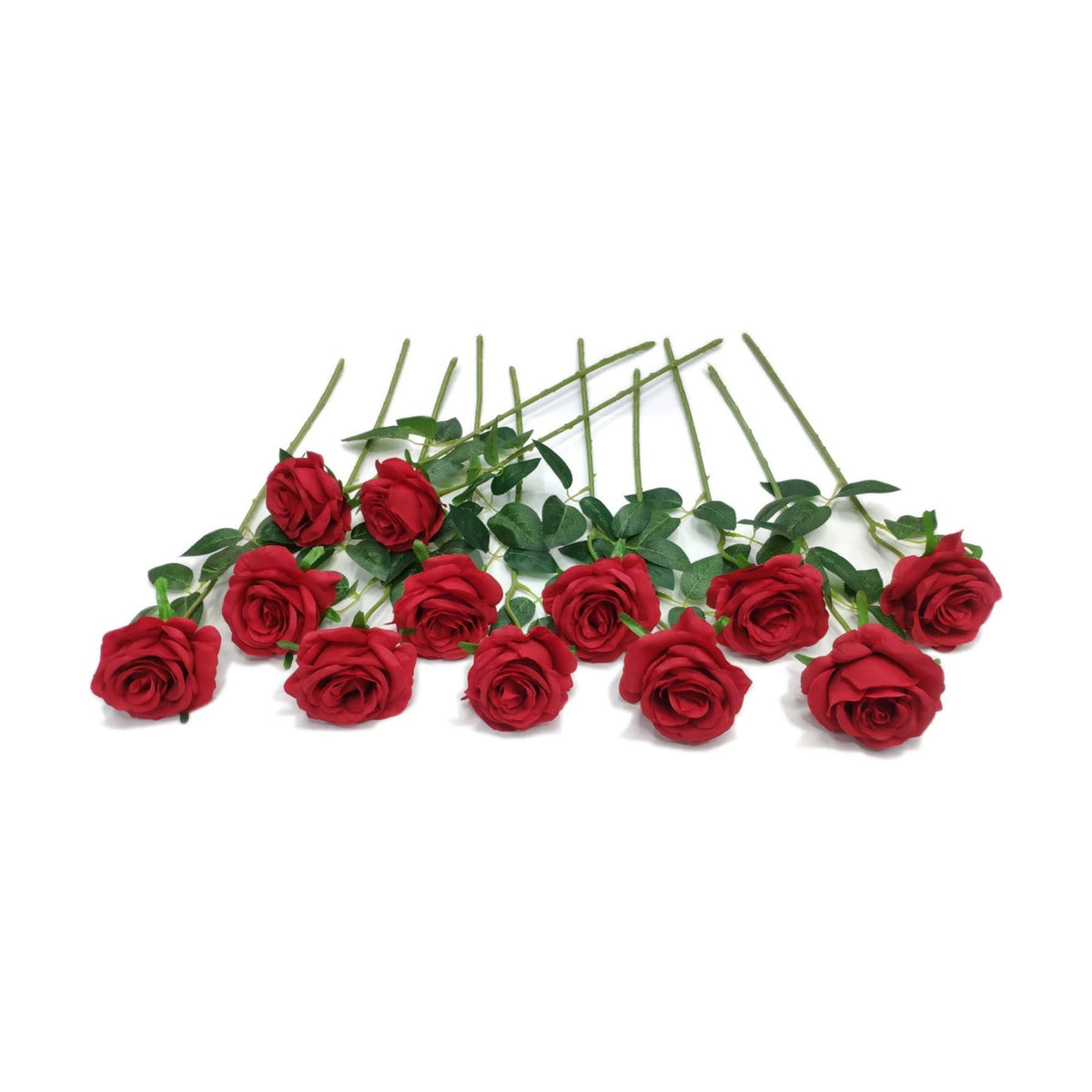Laelfe 12 pcs Artificial Red Roses Flowers Long Stem Fake Silk Rose for Home Wendding Decorations(Red)