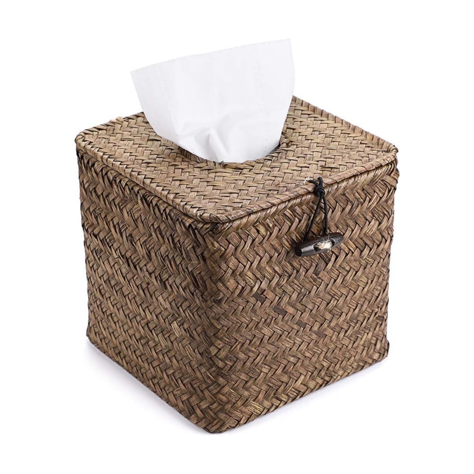 Woven Tissue Box Holder Rustic Cube Tissue Cover / Coffee / Seagrass