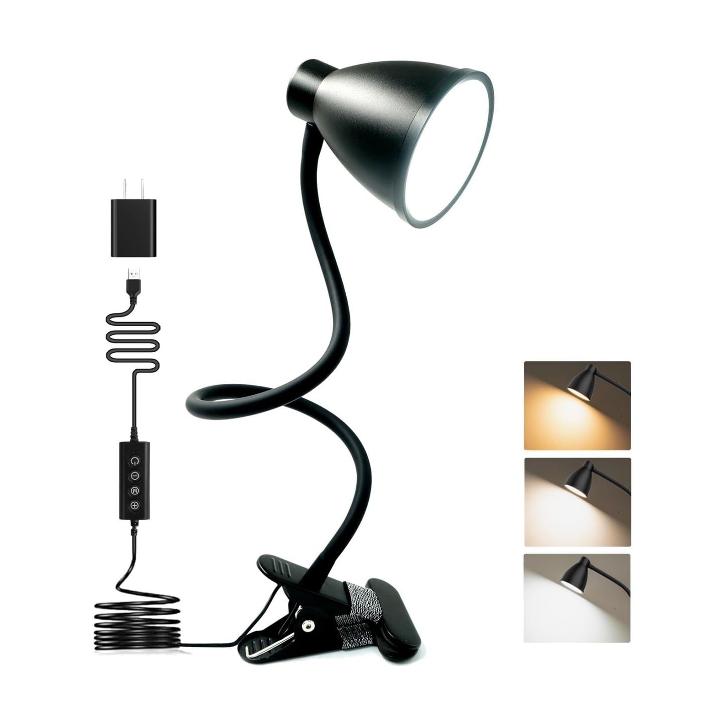 BOHON Desk Lamp 5 Color Modes 10 Brightness Dimmer Reading Light Black | 10W 38 LED Clamp Lamp with Auto Off Timer 360°