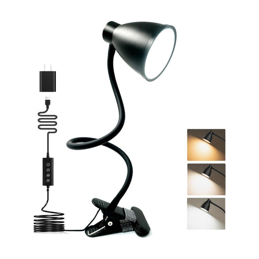 BOHON Desk Lamp 5 Color Modes 10 Brightness Dimmer Reading Light Black | 10W 38 LED Clamp Lamp with Auto Off Timer 360°