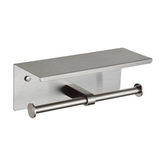 BGL Toilet Paper Holder with Shelf Brushed Nickel Double Head Toilet Tissue Roll Holder 304 Stainless Steel Wall Mount