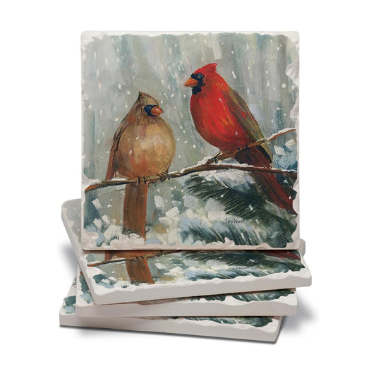 Thirstystone Assorted Tumbled Tile Stone Coasters / Winter Birds / Set of 4