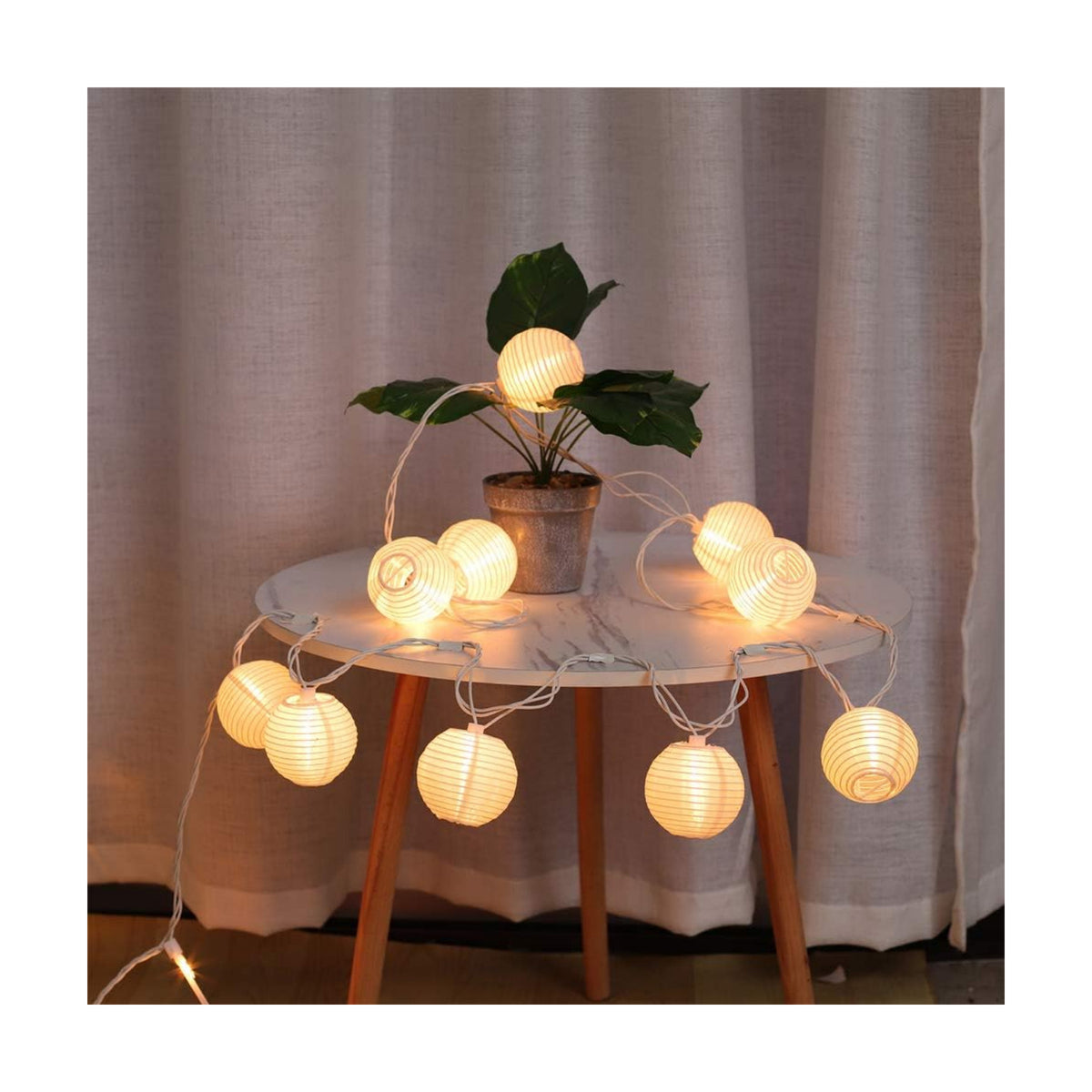 TIGOMOOV 10 White Nylon Lantern String Lights-120V Plug in 9.83FT White Wire, Waterproof Indoor Outdoor Hanging Lantern Lights for Patio, Garden, Bedroom, Wedding, Party and Christmas Holiday Decor