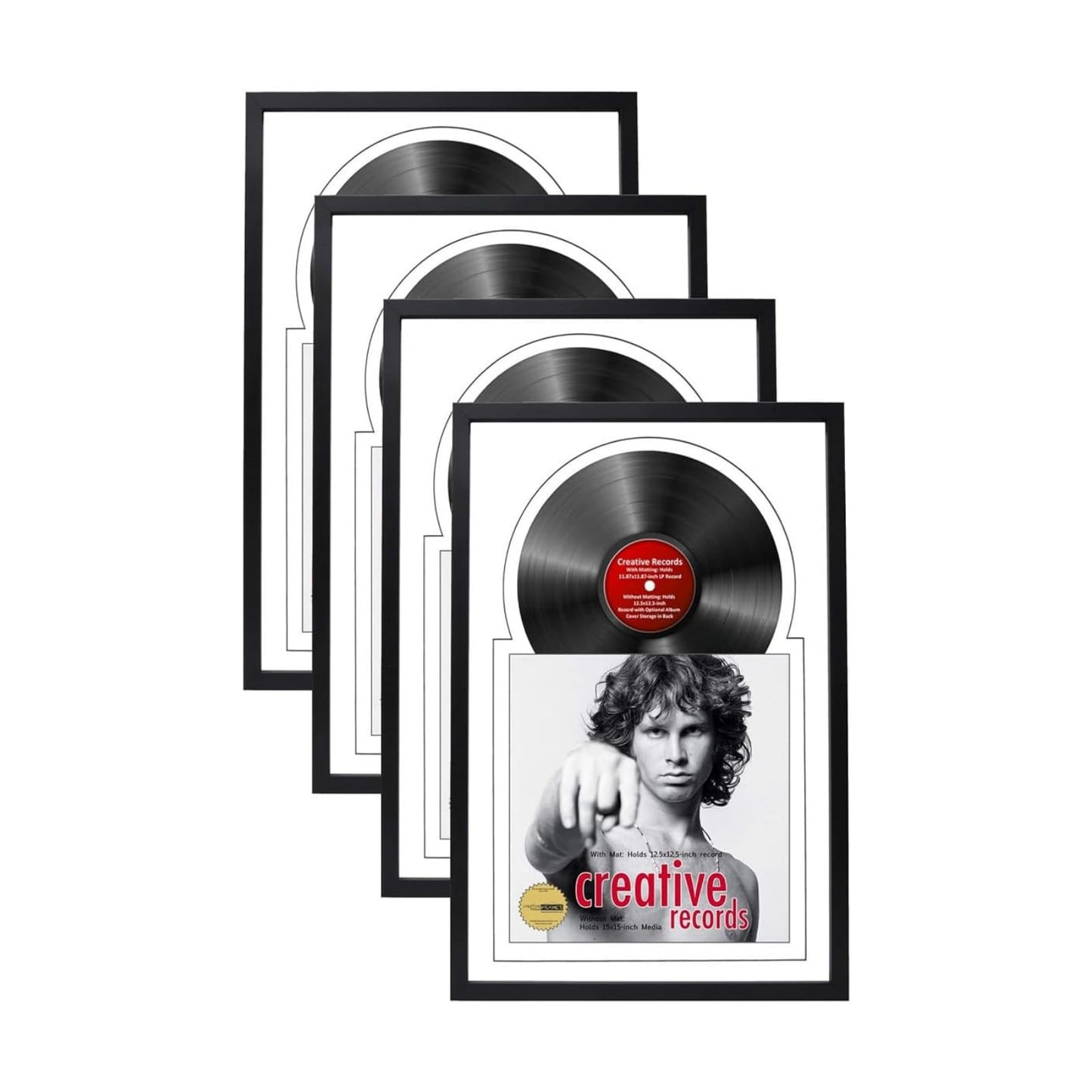16" x 24" Jukebox Vinyl Frame Display with Double Matting, LP Record Album Frame for Wall Decor, White/White, Pack of 4