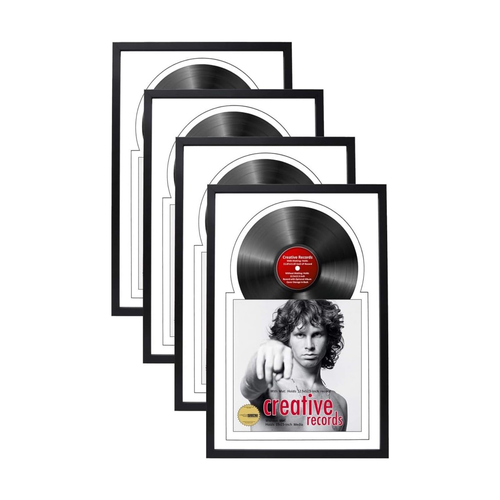 16" x 24" Jukebox Vinyl Frame Display with Double Matting, LP Record Album Frame for Wall Decor, White/White, Pack of 4