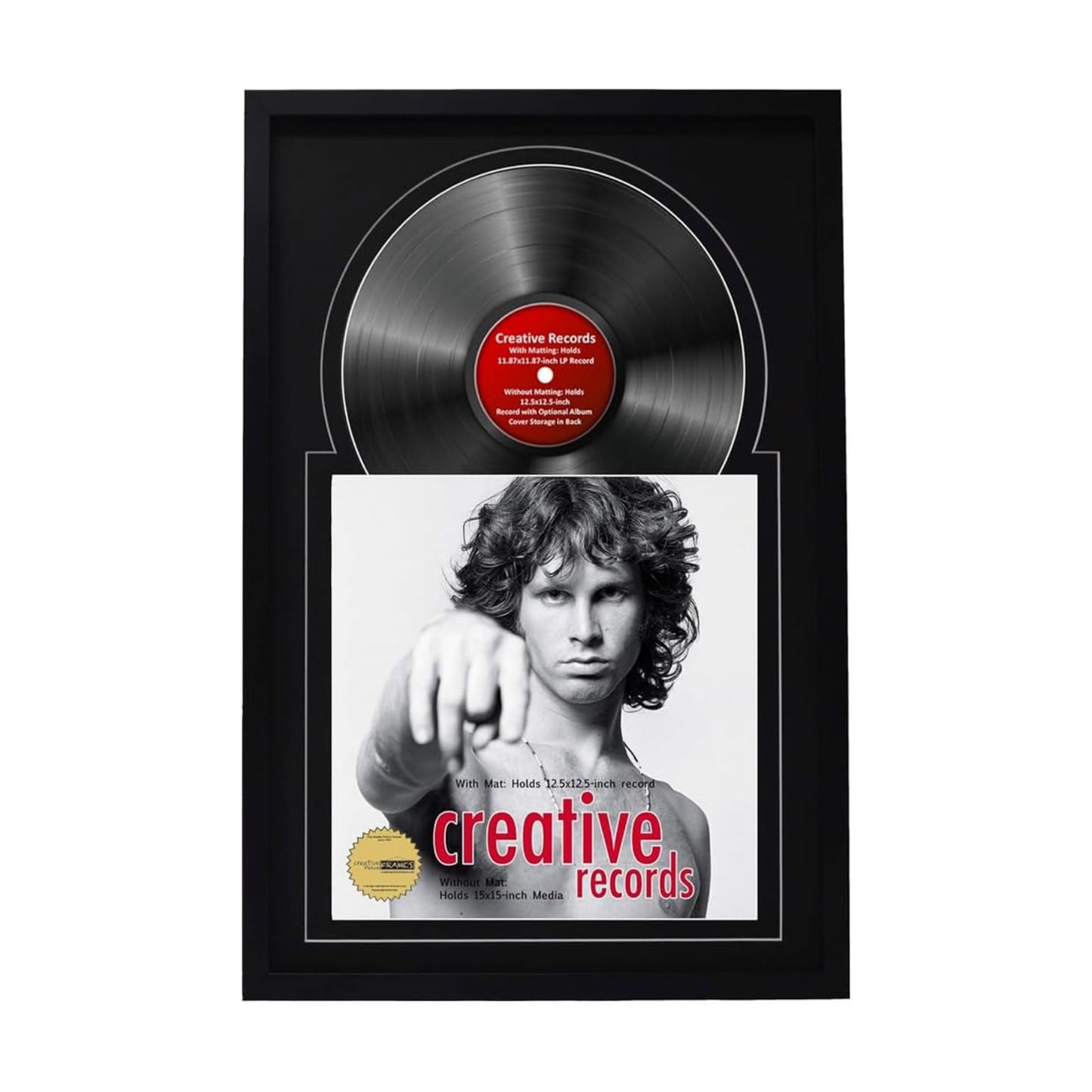 16" x 24" Jukebox Vinyl Frame Display with Double Matting, LP Record Album Frame for Wall Decor, Black/Black, 1 Count