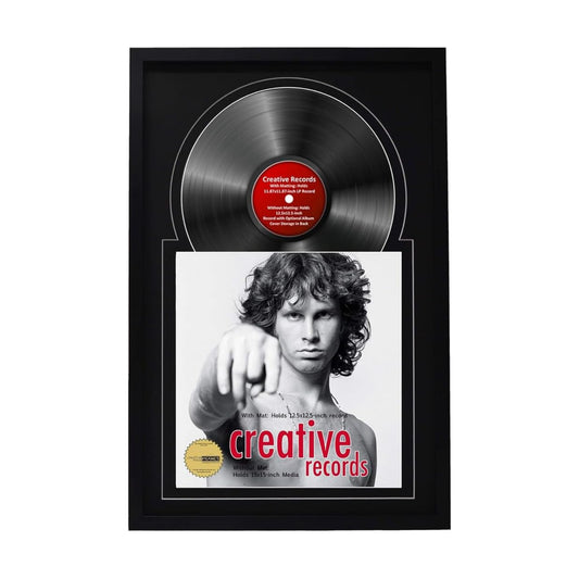 16" x 24" Jukebox Vinyl Frame Display with Double Matting, LP Record Album Frame for Wall Decor, Black/Black, 1 Count